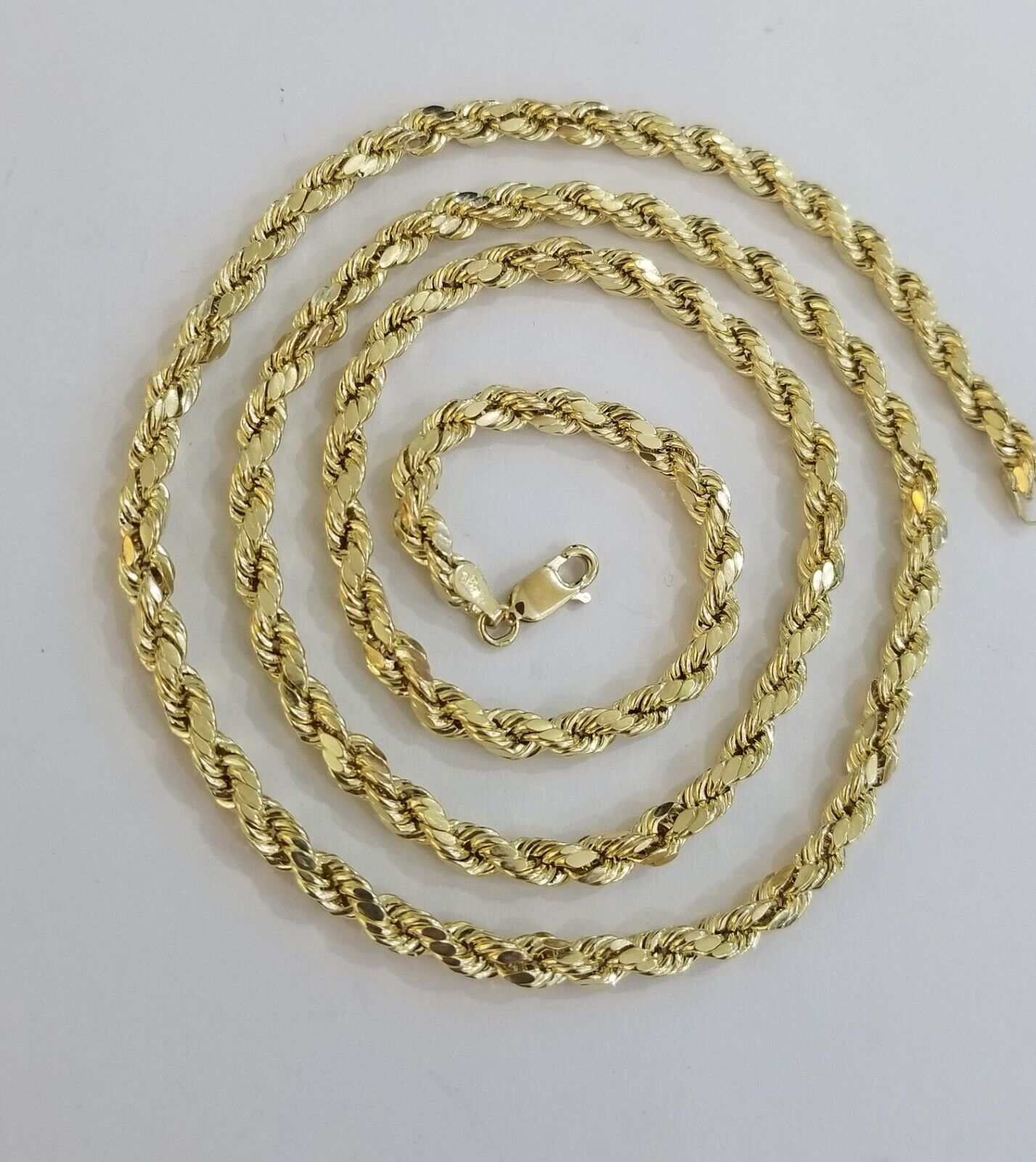 Real 10k Yellow Gold Rope Chain 4mm 18" Diamond Cut Necklace - GoldenlinQ
