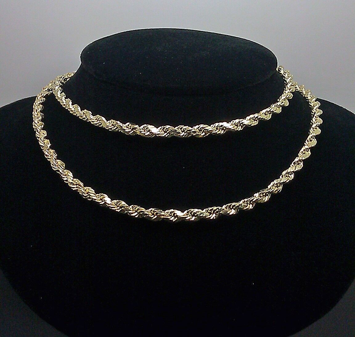 Real 10k Yellow Gold Rope Chain 4mm 18" Diamond Cut Necklace - GoldenlinQ