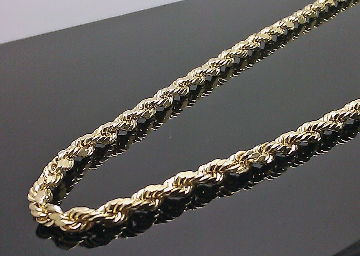 Real 10k Yellow Gold Rope Chain 4mm 18" Diamond Cut Necklace - GoldenlinQ