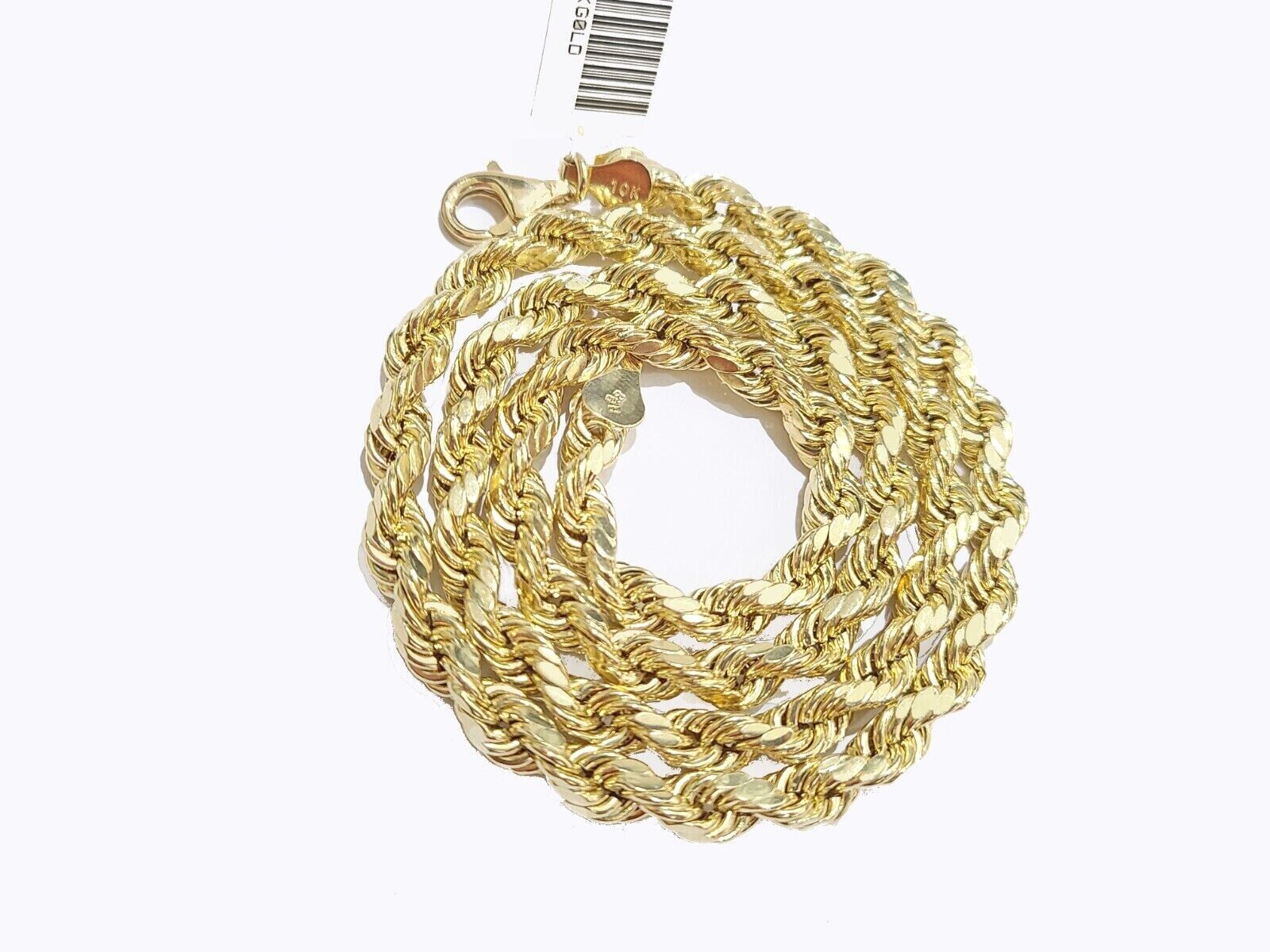 Real 10K Yellow Gold Rope Chain 5mm Necklace 18 - 30'' Inches Lobster Lock 10kt - GoldenlinQ