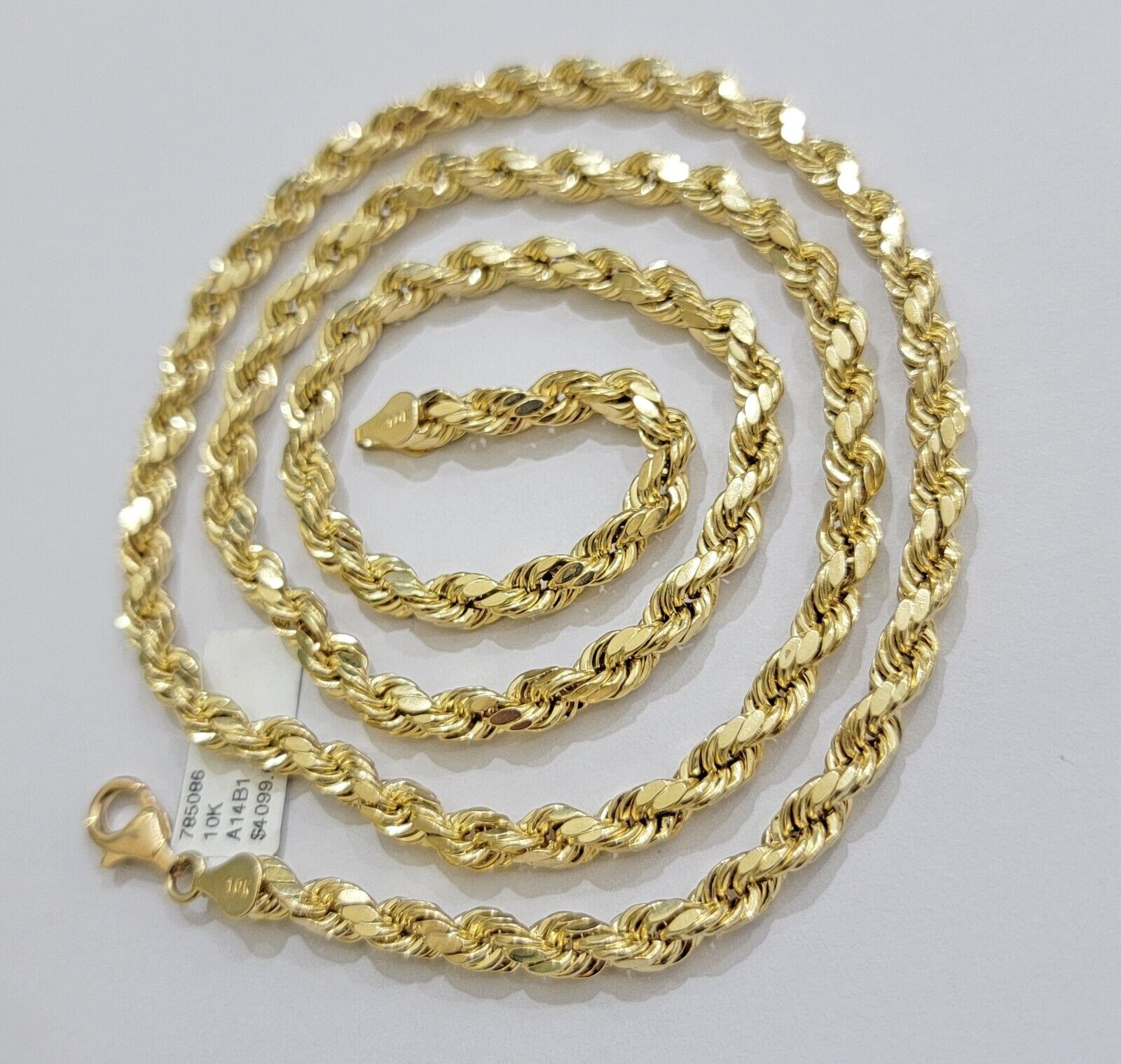 Real 10K Yellow Gold Rope Chain 6mm Necklace 20 in 22 in 24 in 26 in 28 in 30 in - GoldenlinQ