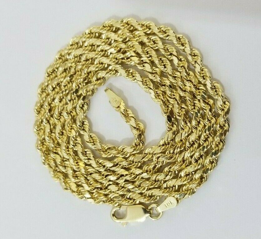 REAL 10k Yellow Gold Rope Chain Ankh Cross Charm Pendant 3mm Necklace Set 16 - 28" - GoldenlinQ