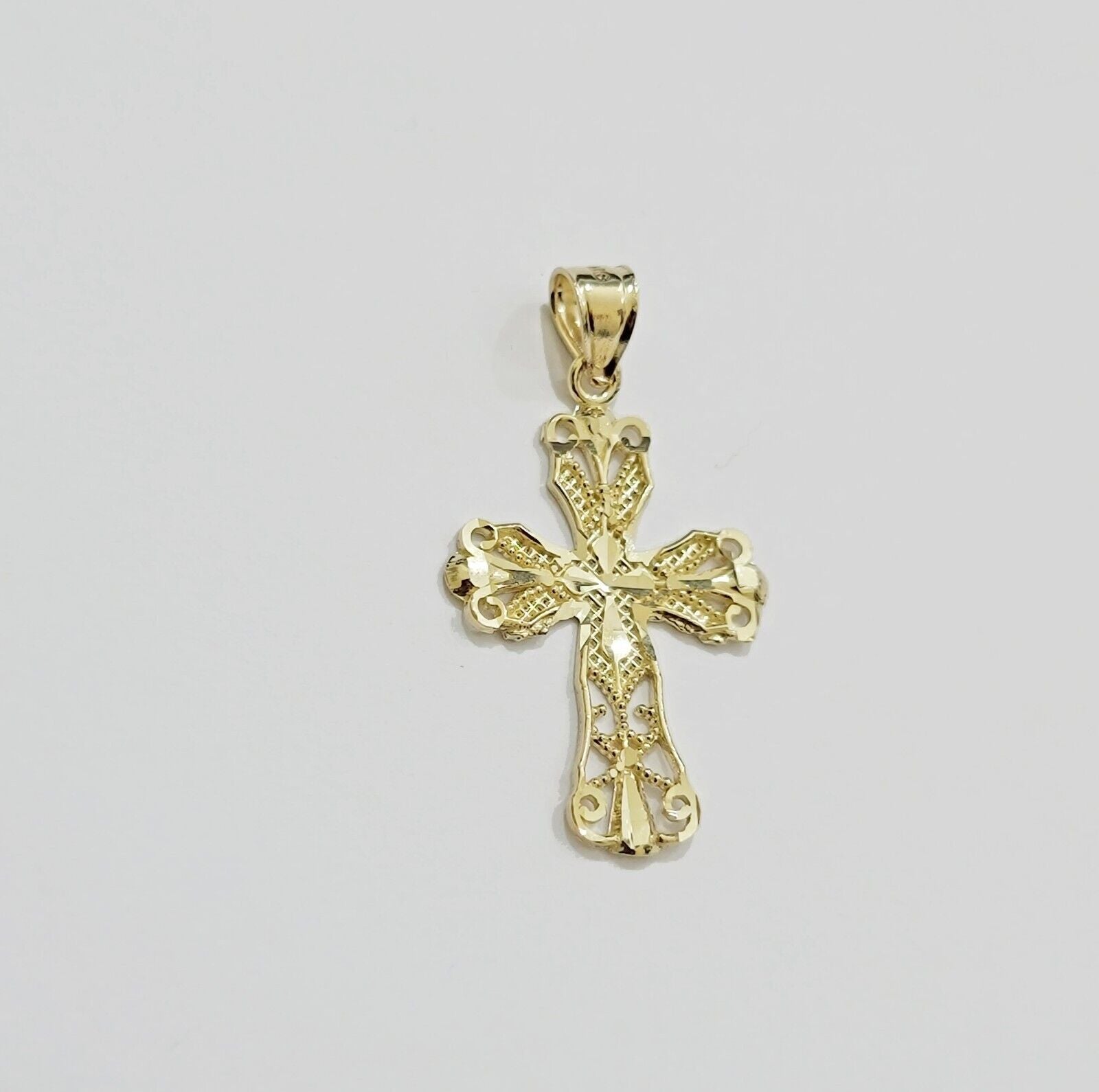 Real 10k Yellow Gold Rope Chain Cross Charm Pendant SET 3mm Necklace 18 - 28 Inch - GoldenlinQ