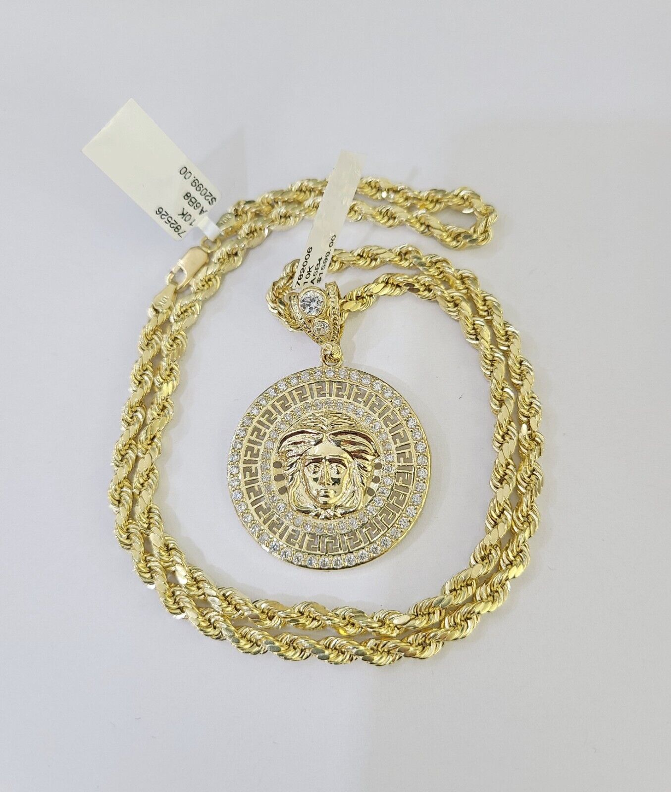 Real 10k Yellow Gold Rope Chain Head Charm Set 4mm 18" - 26"Inch Necklace - GoldenlinQ