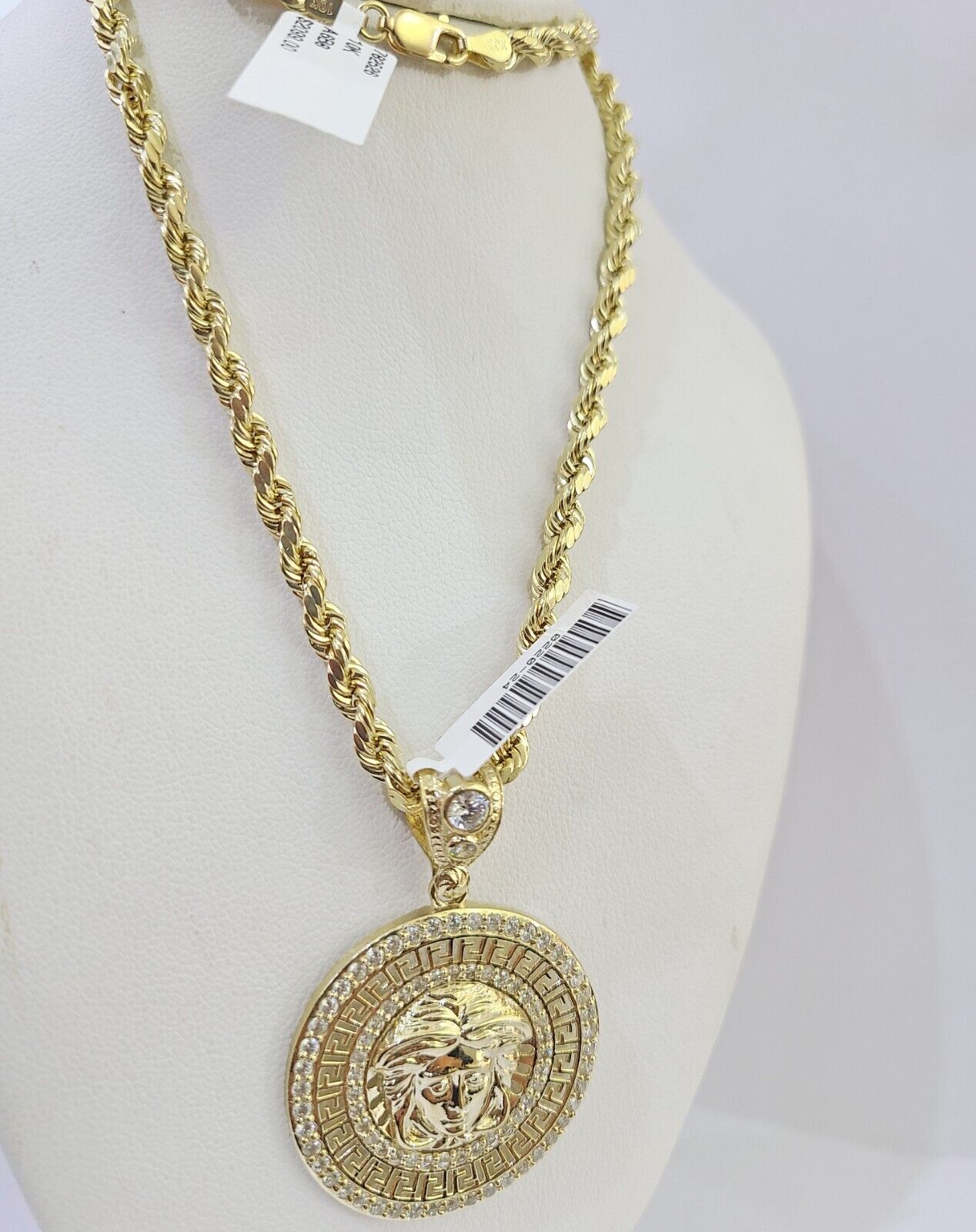 Real 10k Yellow Gold Rope Chain Head Charm Set 4mm 18" - 26"Inch Necklace - GoldenlinQ