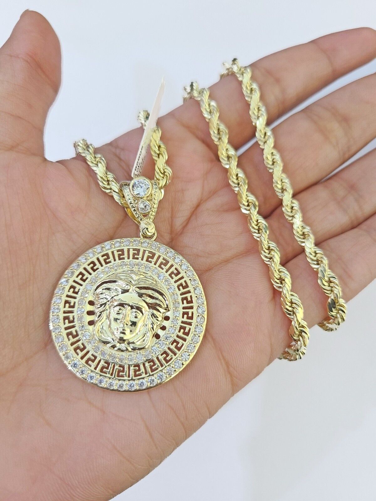 Real 10k Yellow Gold Rope Chain Head Charm Set 4mm 18" - 26"Inch Necklace - GoldenlinQ