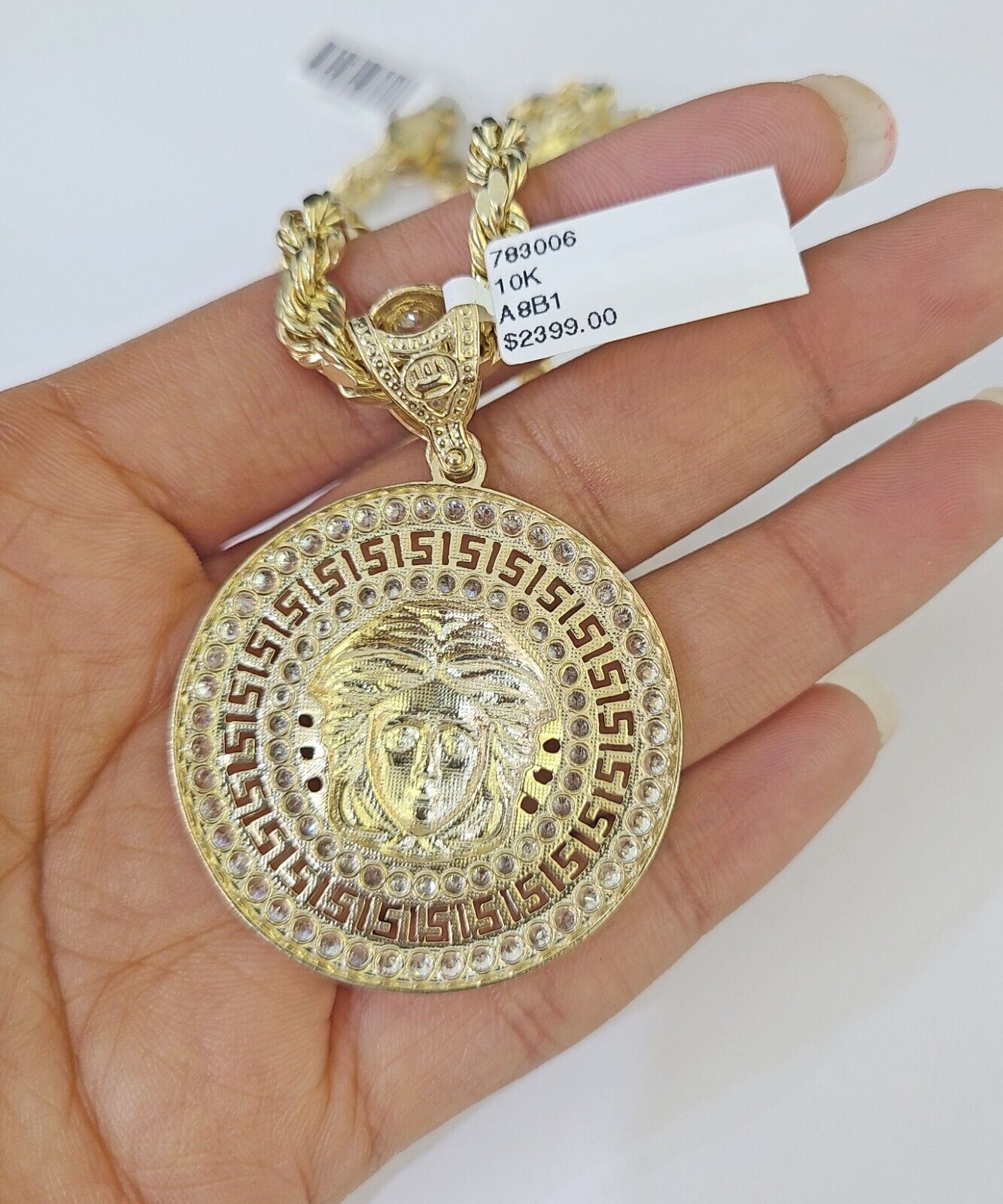 Real 10k Yellow Gold Rope Chain Head Charm Set 6mm 18" - 26"Inch Necklace - GoldenlinQ