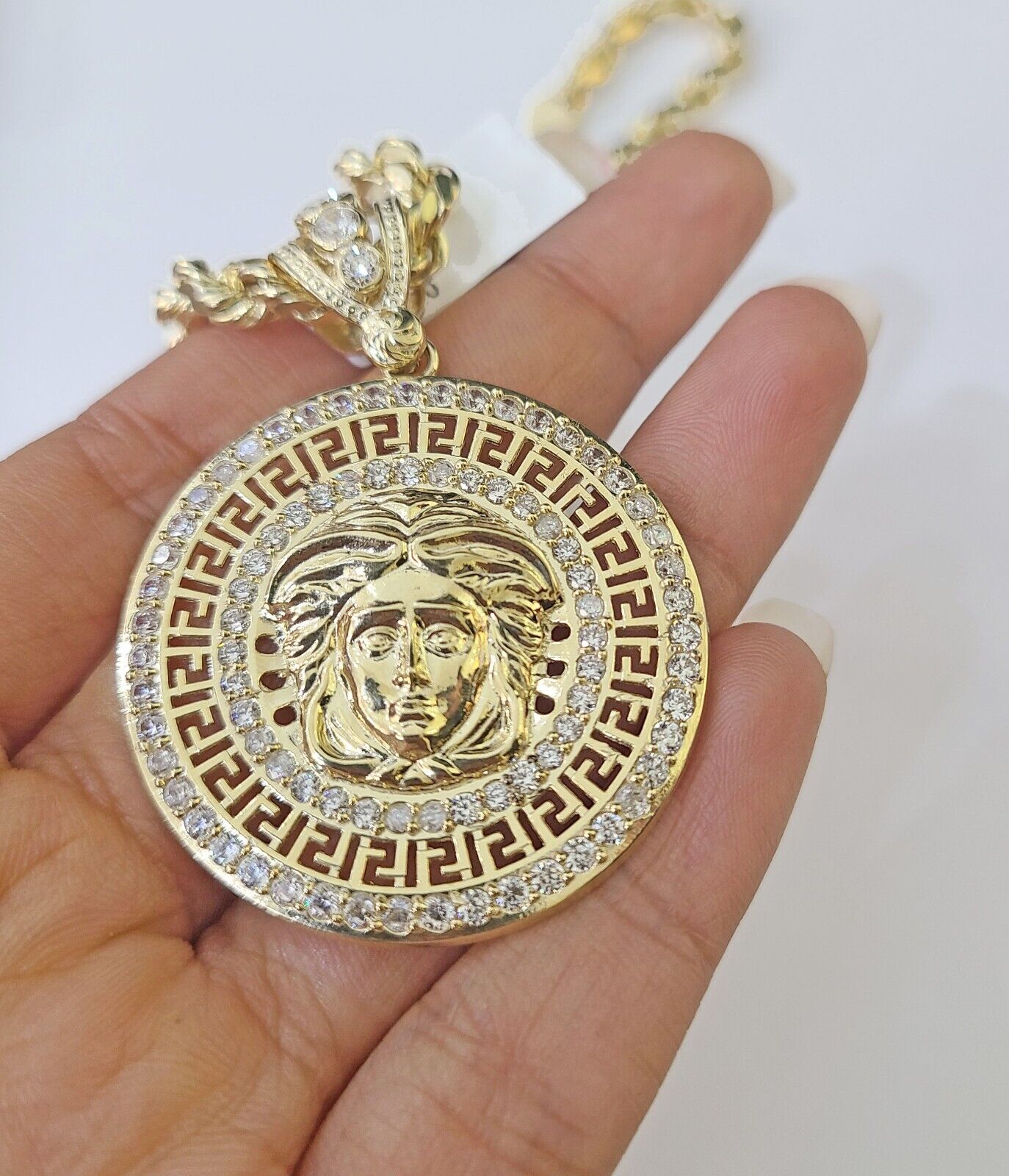 Real 10k Yellow Gold Rope Chain Head Charm Set 6mm 18" - 26"Inch Necklace - GoldenlinQ