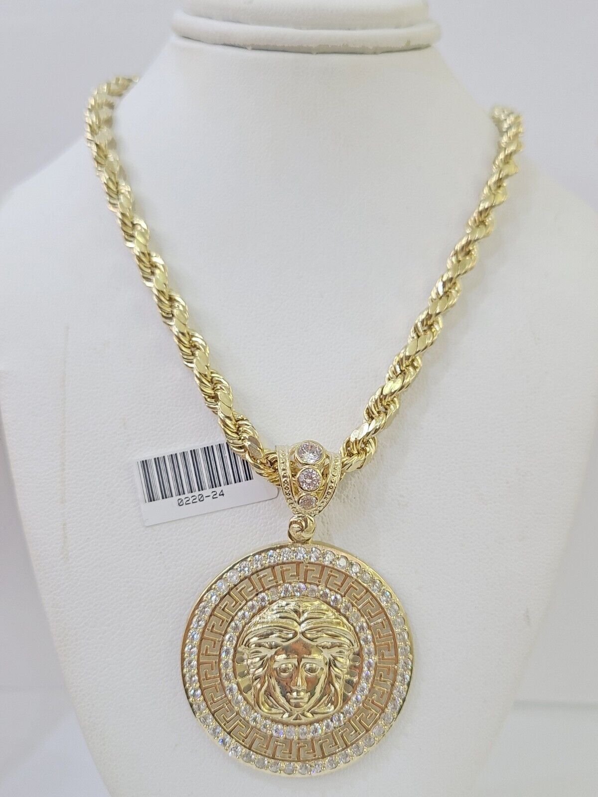 Real 10k Yellow Gold Rope Chain Head Charm Set 6mm 18" - 26"Inch Necklace - GoldenlinQ