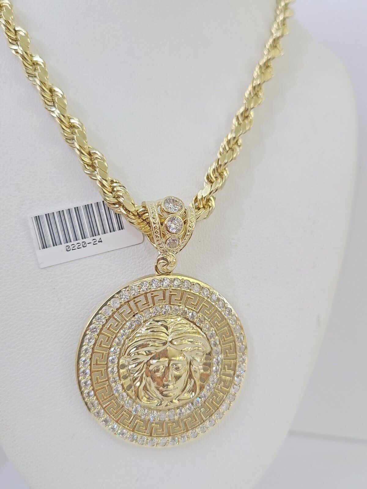 Real 10k Yellow Gold Rope Chain Head Charm Set 6mm 18" - 26"Inch Necklace - GoldenlinQ