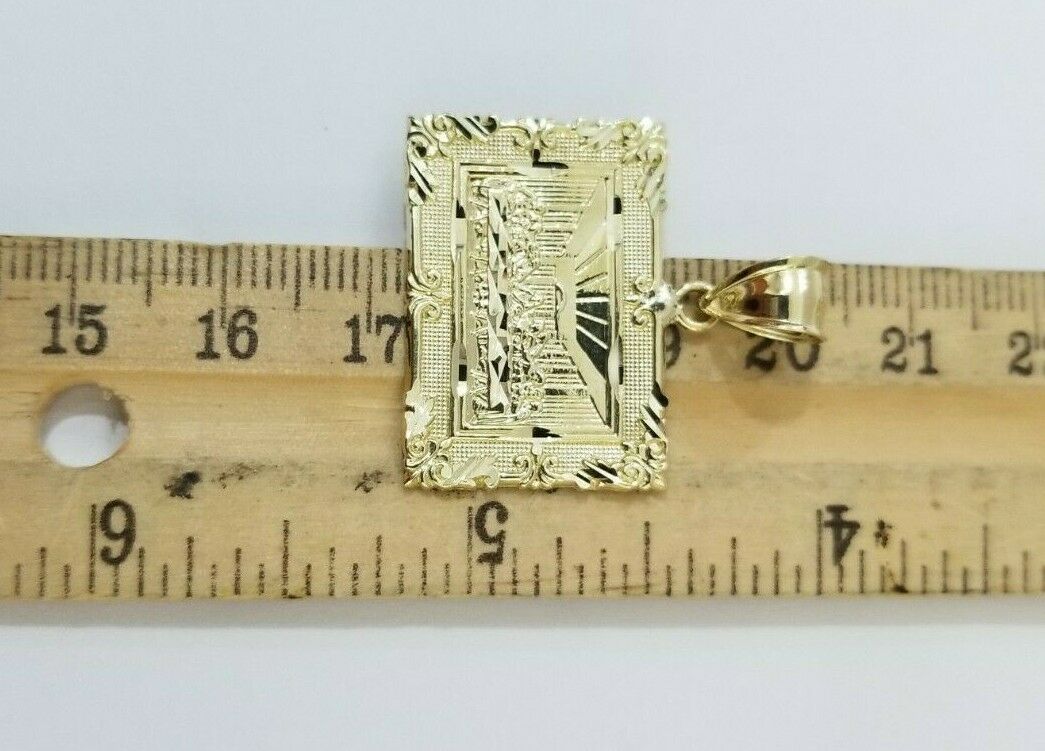 REAL 10k Yellow Gold Rope Chain Last Supper Charm Pendant SET 3mm Necklace 18 - 28 - GoldenlinQ