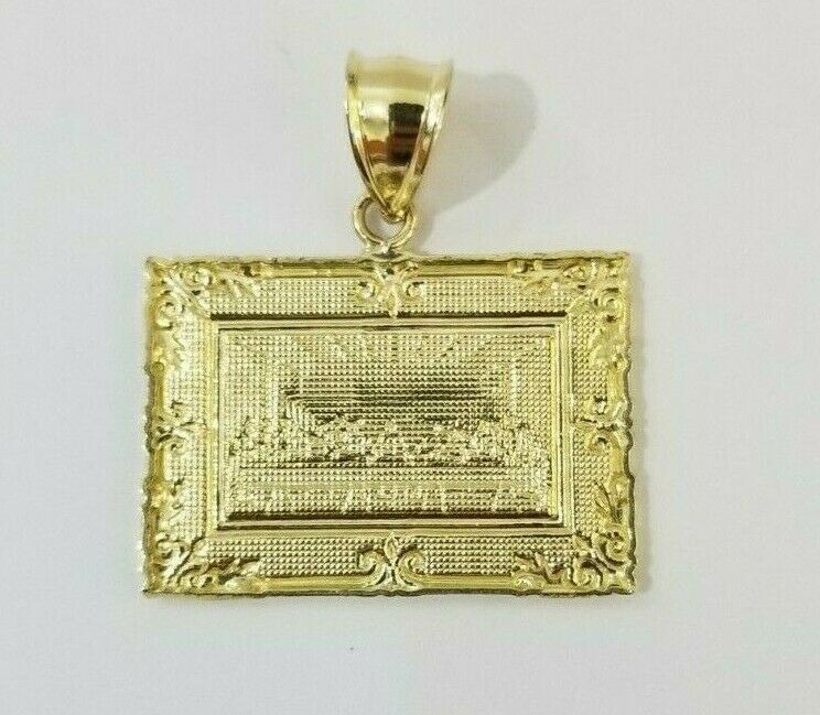 REAL 10k Yellow Gold Rope Chain Last Supper Charm Pendant SET 3mm Necklace 18 - 28 - GoldenlinQ