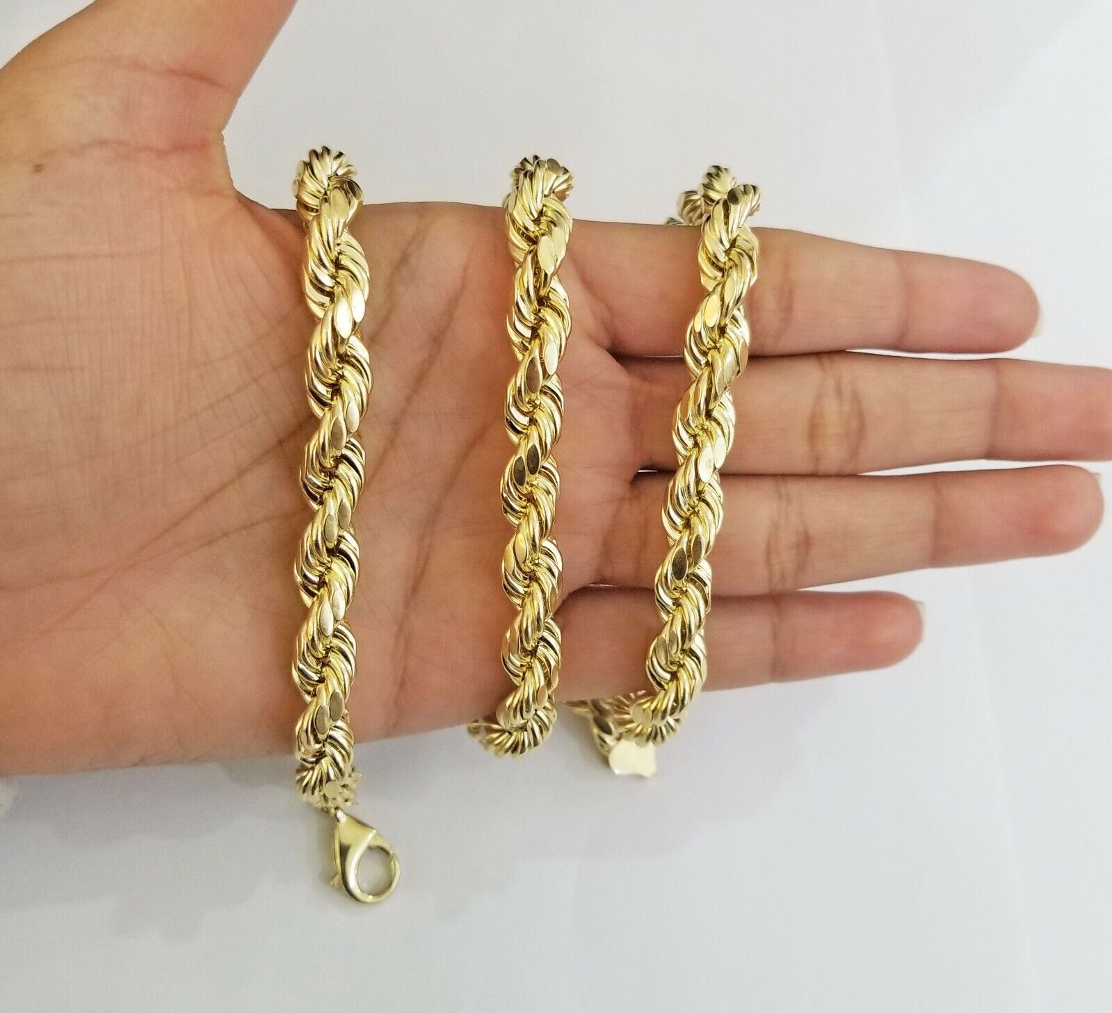 REAL 10k Yellow Gold Rope Chain necklace 10mm 26" Men's thick 10kt diamond cuts - GoldenlinQ