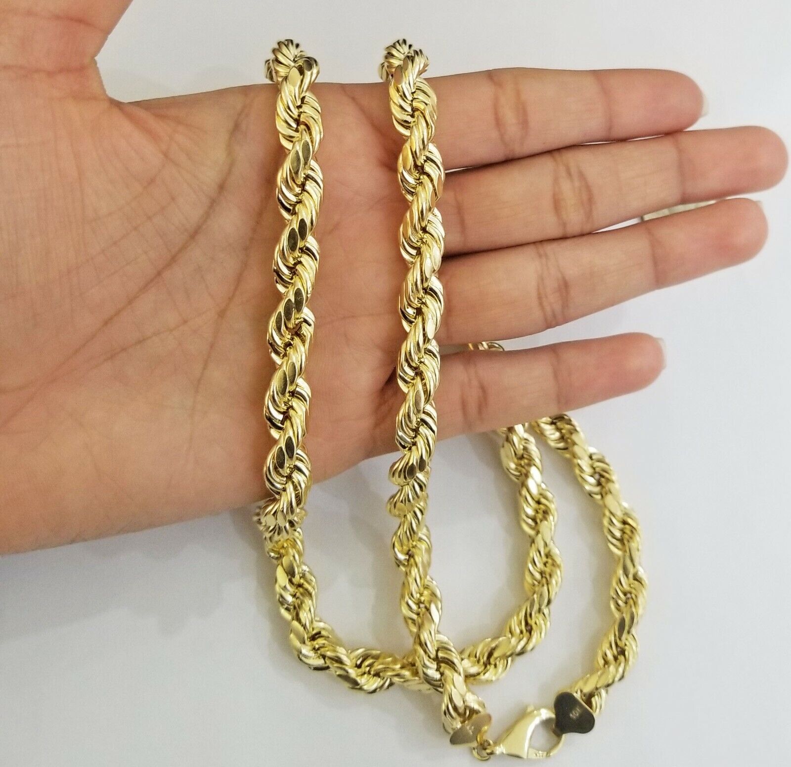REAL 10k Yellow Gold Rope Chain necklace 10mm 26" Men's thick 10kt diamond cuts - GoldenlinQ