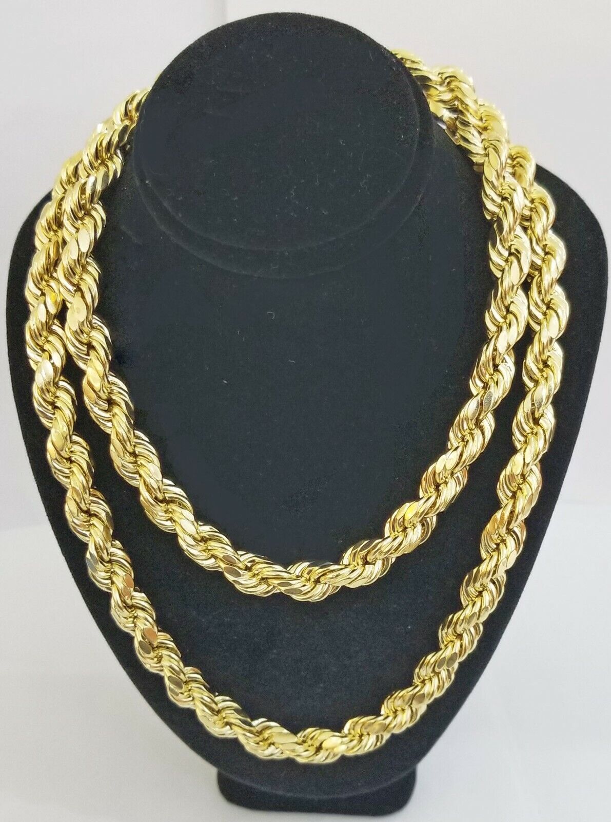 REAL 10k Yellow Gold Rope Chain necklace 10mm 26" Men's thick 10kt diamond cuts - GoldenlinQ