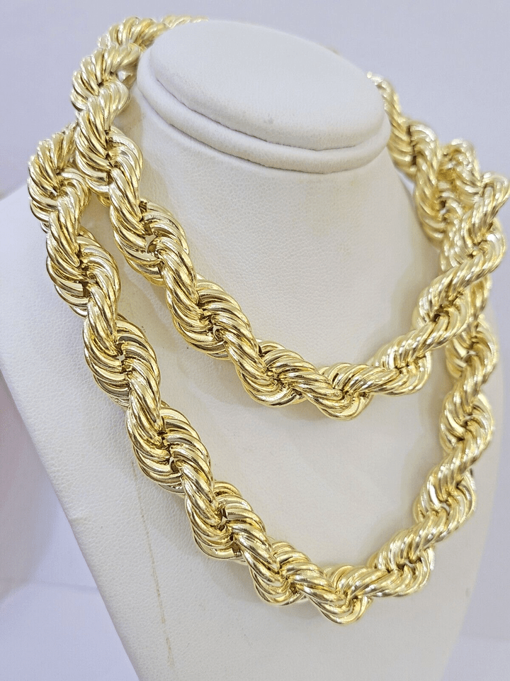 Real 10k yellow Gold Rope chain Necklace 12mm 20" - 30 Inch Mens 10kt DISCOUNT - GoldenlinQ