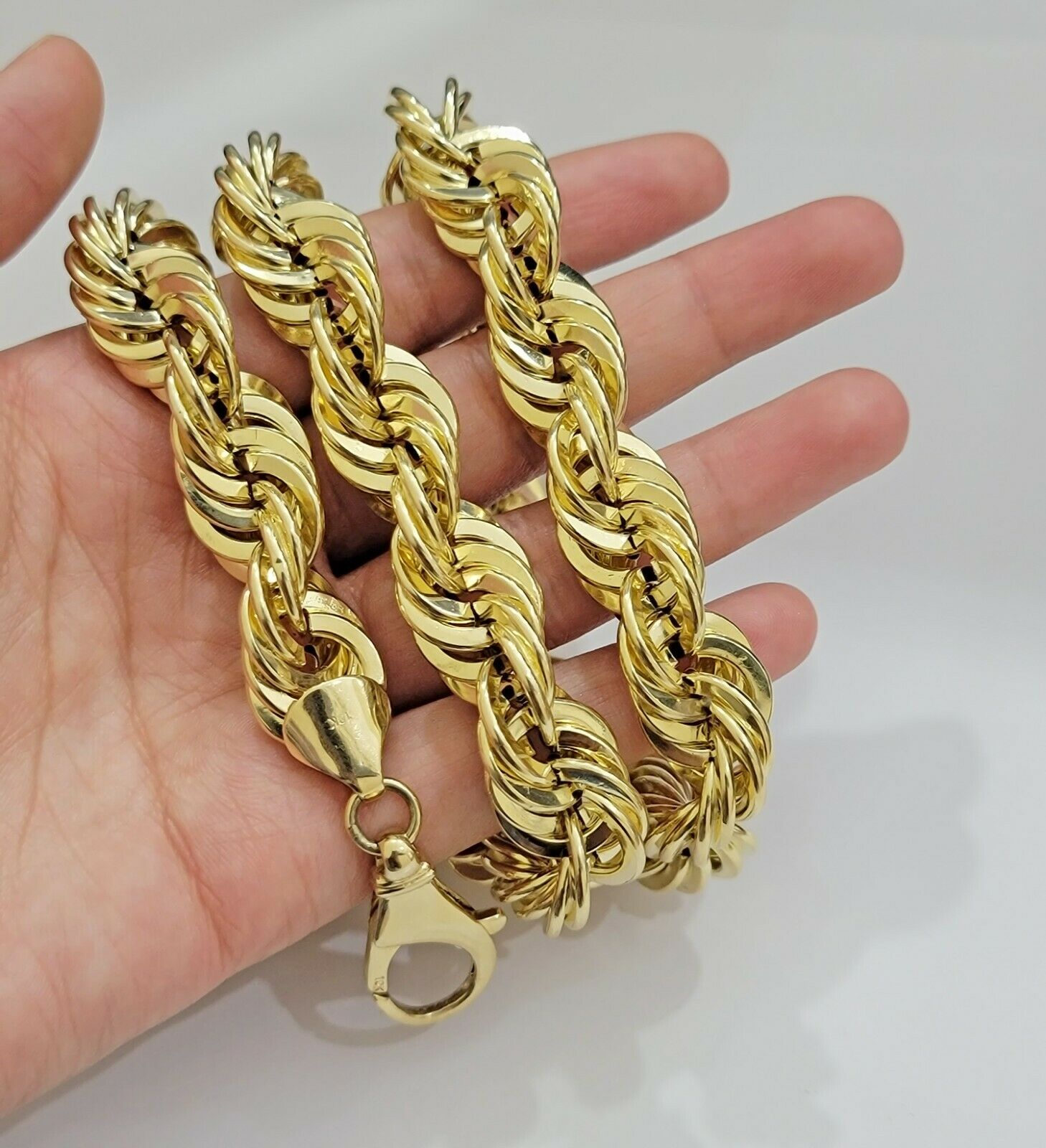 REAL 10K Yellow Gold Rope Chain Necklace 15 MM Thick 24" Diamond Cut 10kt MEN'S - GoldenlinQ