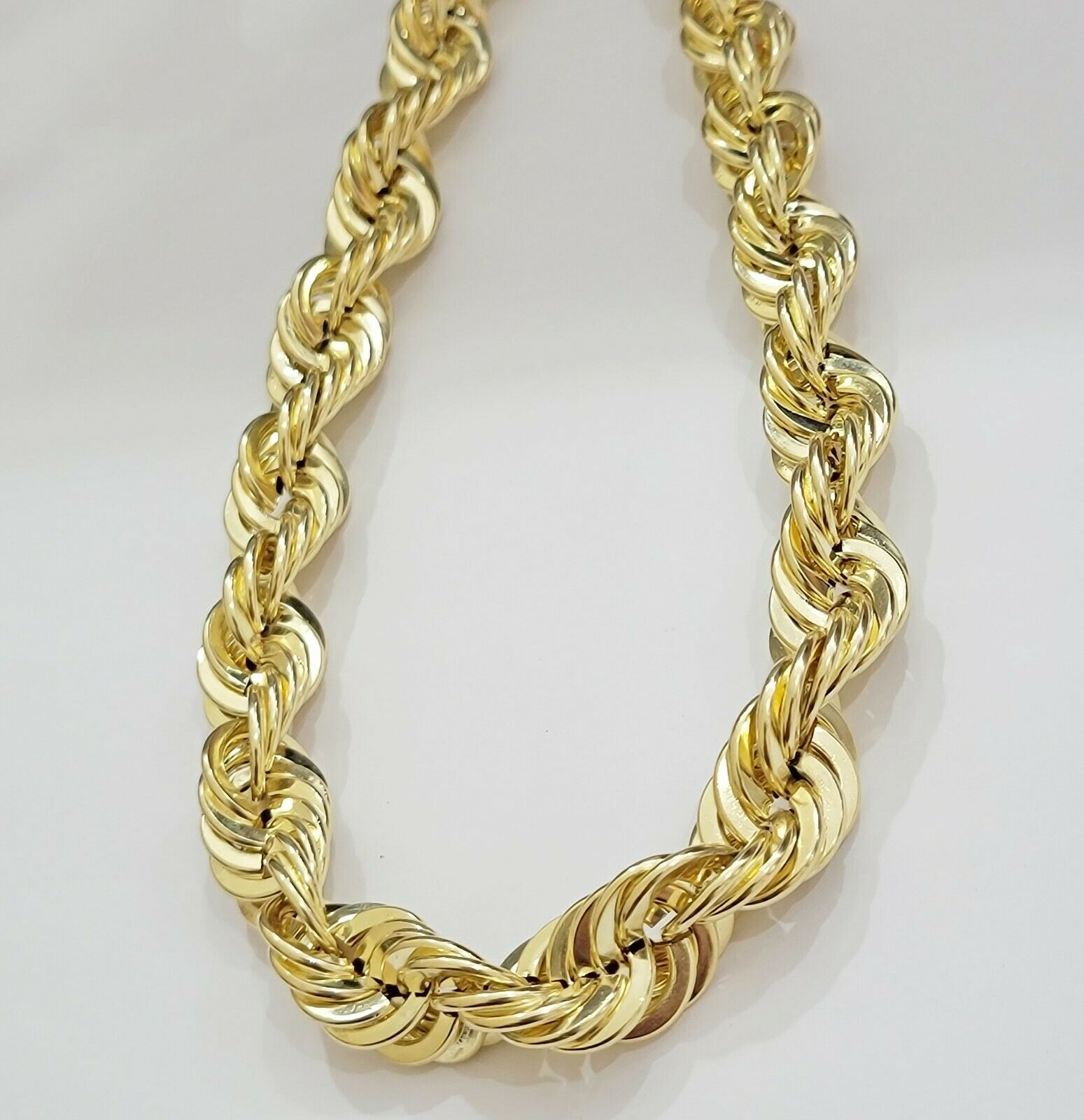REAL 10K Yellow Gold Rope Chain Necklace 15 MM Thick 24" Diamond Cut 10kt MEN'S - GoldenlinQ
