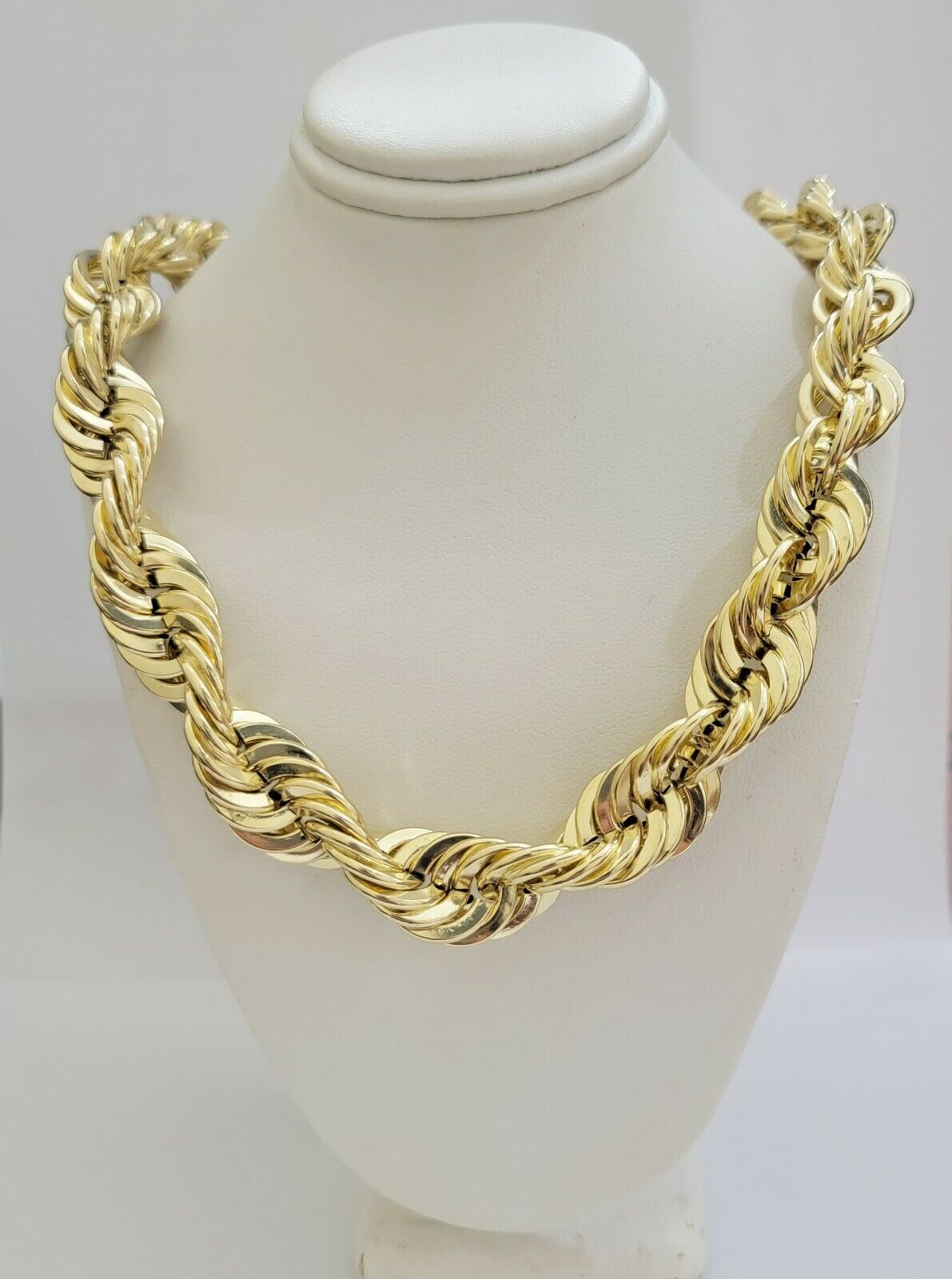 REAL 10K Yellow Gold Rope Chain Necklace 15MM Thick 22" Diamond Cut MEN'S,SHORT - GoldenlinQ