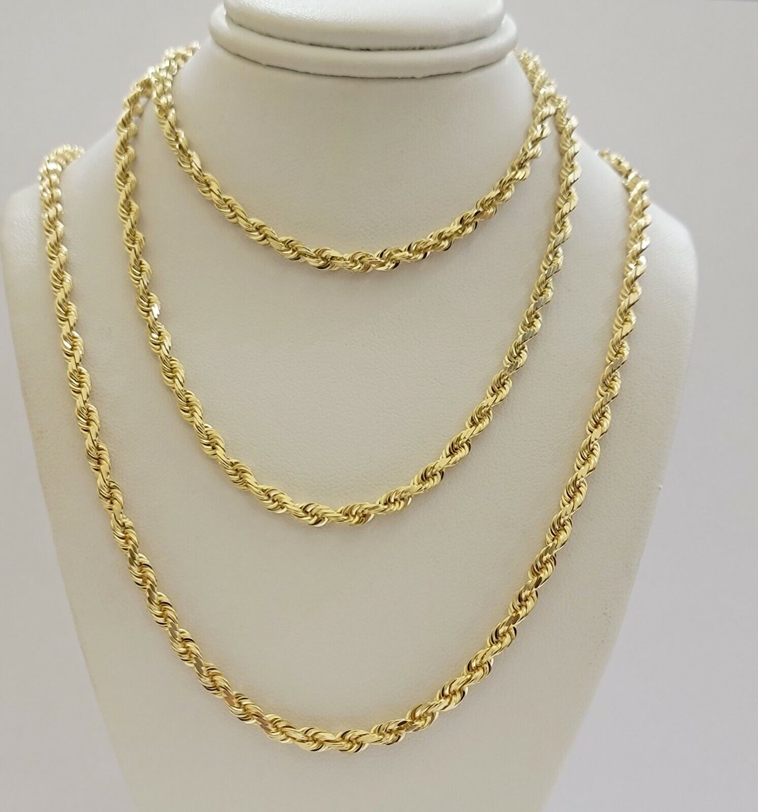 Real 10k Yellow Gold Rope Chain necklace 18 inch - 28 inch SOLID 4mm Mens Women - GoldenlinQ