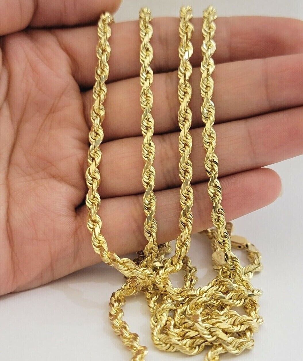 Real 10k Yellow Gold Rope Chain necklace 18 inch - 28 inch SOLID 4mm Mens Women - GoldenlinQ