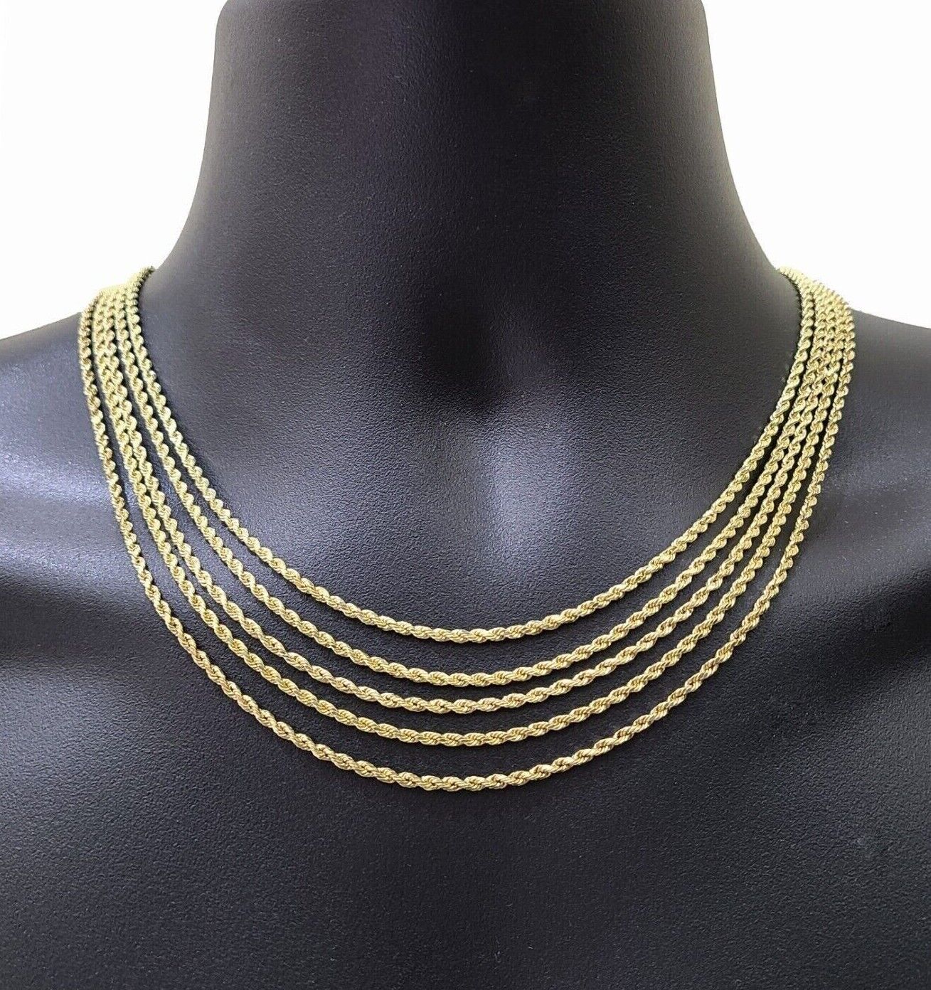 Real 10k Yellow Gold Rope Chain Necklace 2.5mm 16 - 26 Inch Diamond Cut 10kt SALE - GoldenlinQ