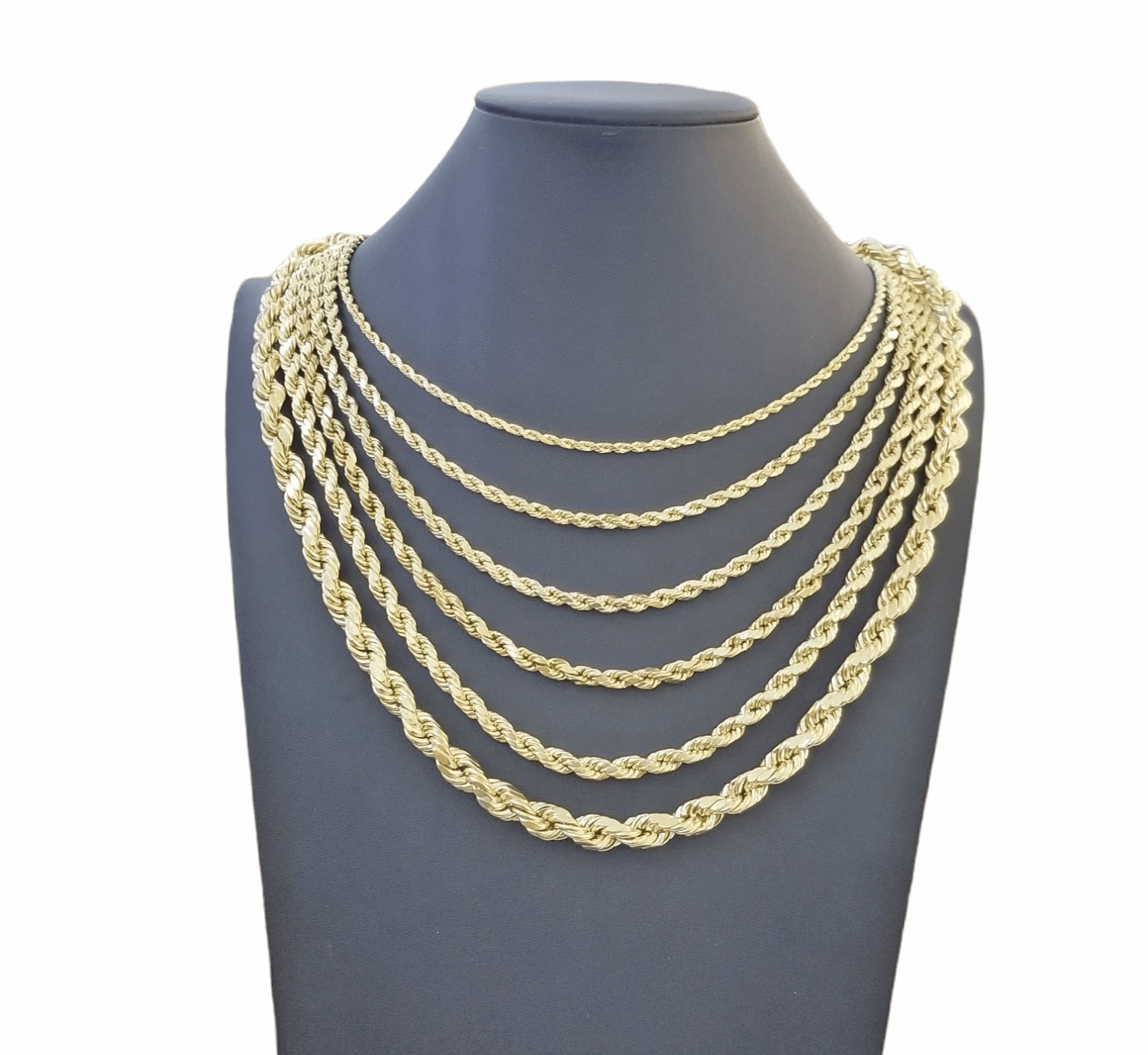 Real 10K Yellow Gold Rope Chain Necklace 26 Inch 3mm - 10mm Real 10k Men Women - GoldenlinQ