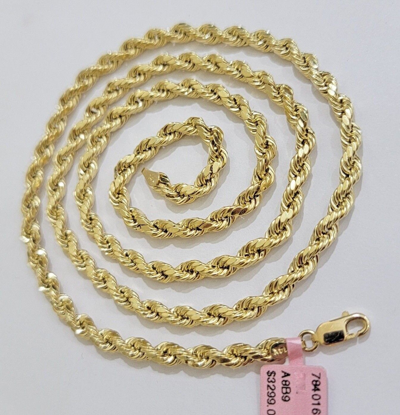 Real 10k Yellow Gold Rope Chain Necklace 4mm 18 - 28 Inch Diamond Cut Mens 10kt - GoldenlinQ