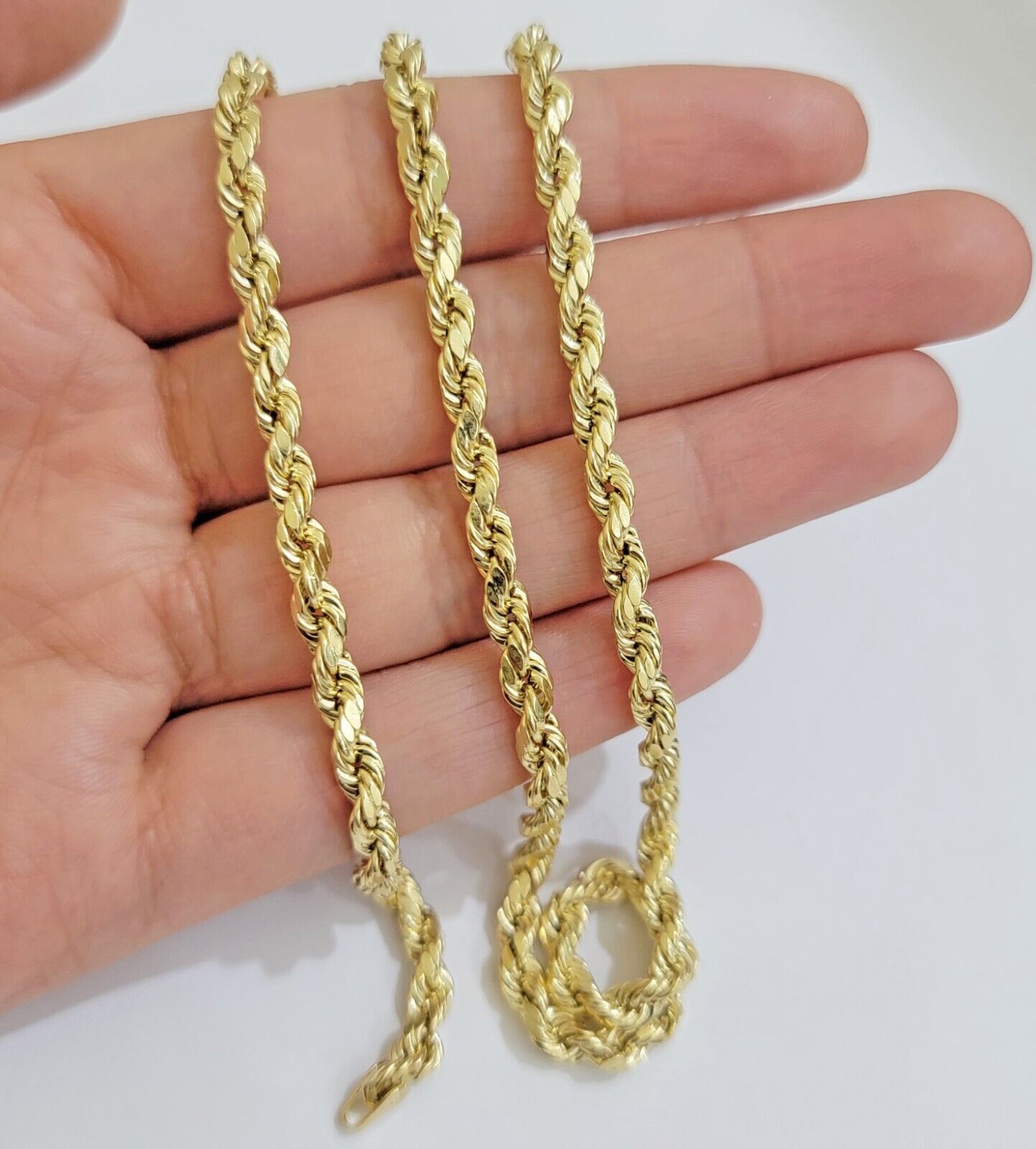 Real 10k Yellow Gold Rope Chain Necklace 4mm 18 - 28 Inch Diamond Cut Mens 10kt - GoldenlinQ