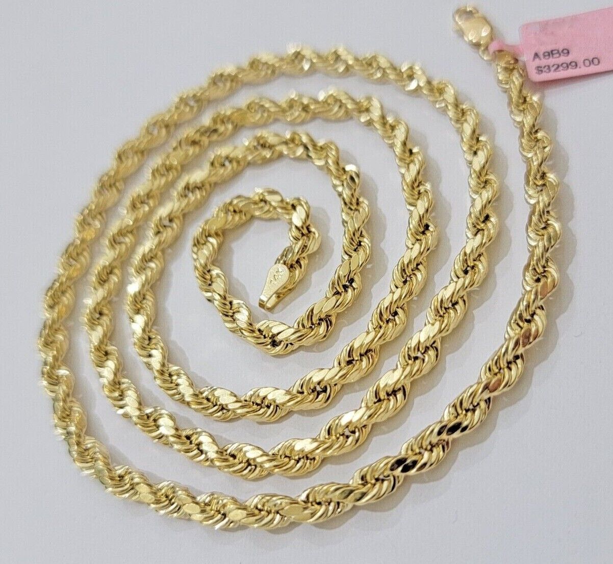 Real 10k Yellow Gold Rope Chain Necklace 4mm 18 - 28 Inch Diamond Cut Mens 10kt - GoldenlinQ