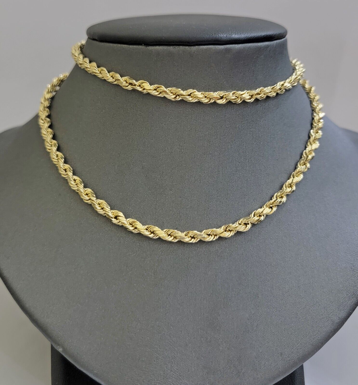 Real 10k Yellow Gold Rope Chain Necklace 4mm 18 - 28 Inch Diamond Cut Mens 10kt - GoldenlinQ