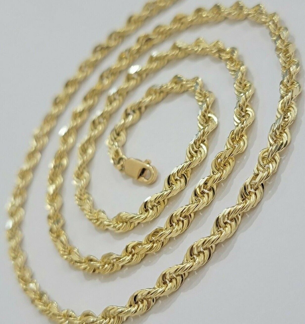 Real 10k Yellow Gold Rope Chain Necklace 4mm 18" - 30" Inch Diamond cuts 10kt - GoldenlinQ