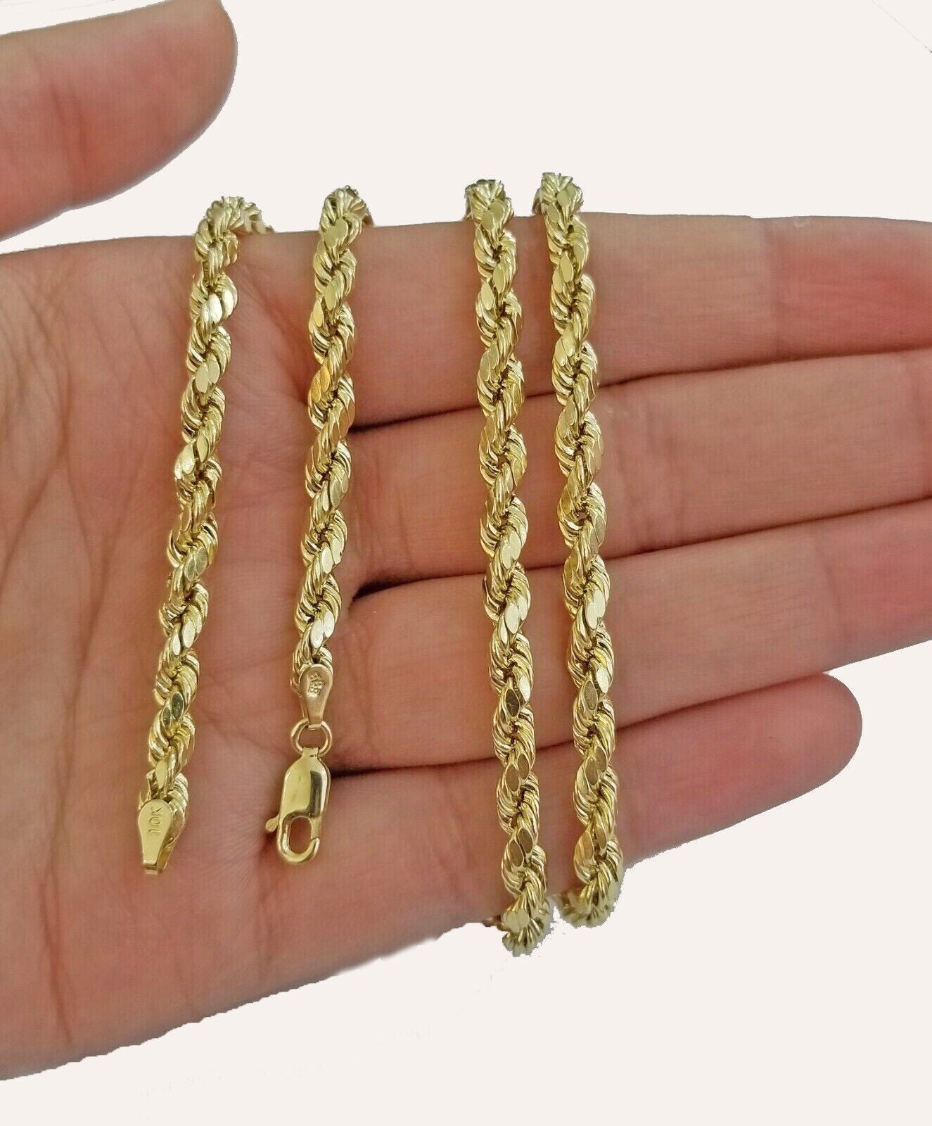 Real 10k Yellow Gold Rope Chain Necklace 4mm 18" - 30" Inch Diamond cuts 10kt - GoldenlinQ