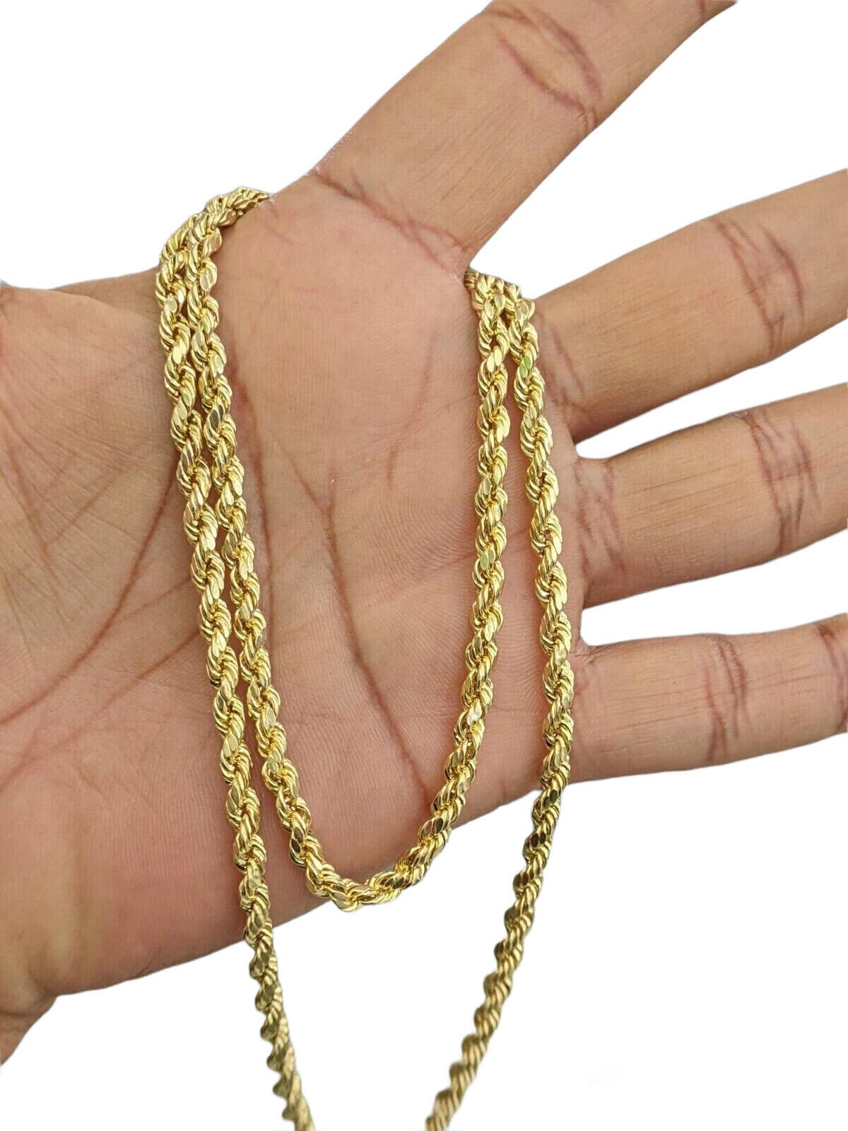 Real 10k Yellow Gold Rope Chain Necklace 4mm 18" - 30" Inch Diamond cuts 10kt - GoldenlinQ