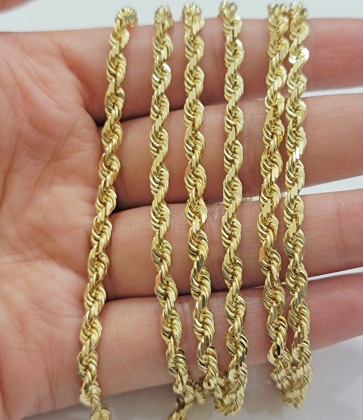 Real 10k Yellow Gold Rope Chain Necklace 4mm 18" - 30" Inch Diamond cuts 10kt - GoldenlinQ