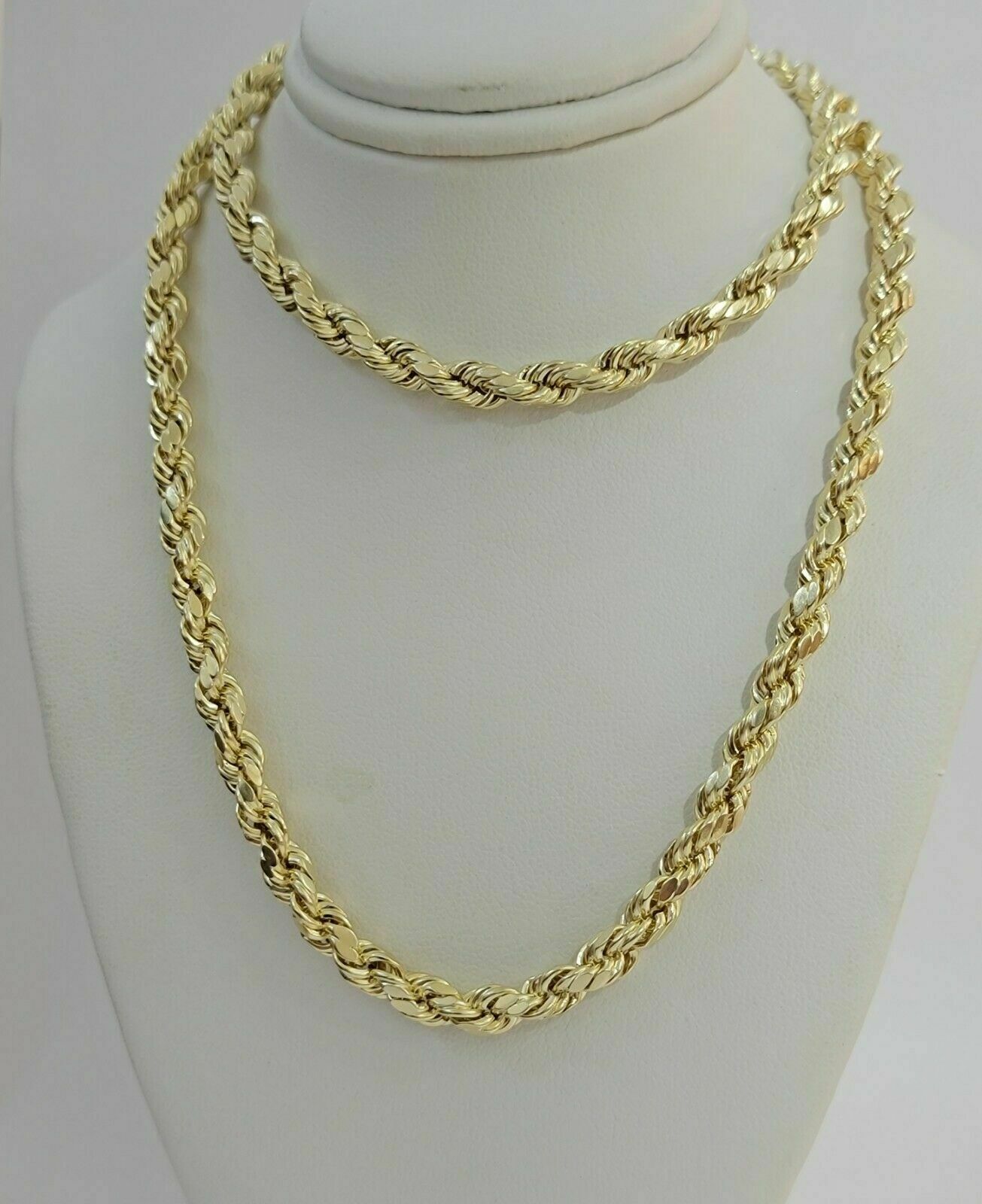 Real 10k Yellow Gold Rope Chain Necklace 4mm 18" - 30" Inch Diamond cuts 10kt - GoldenlinQ