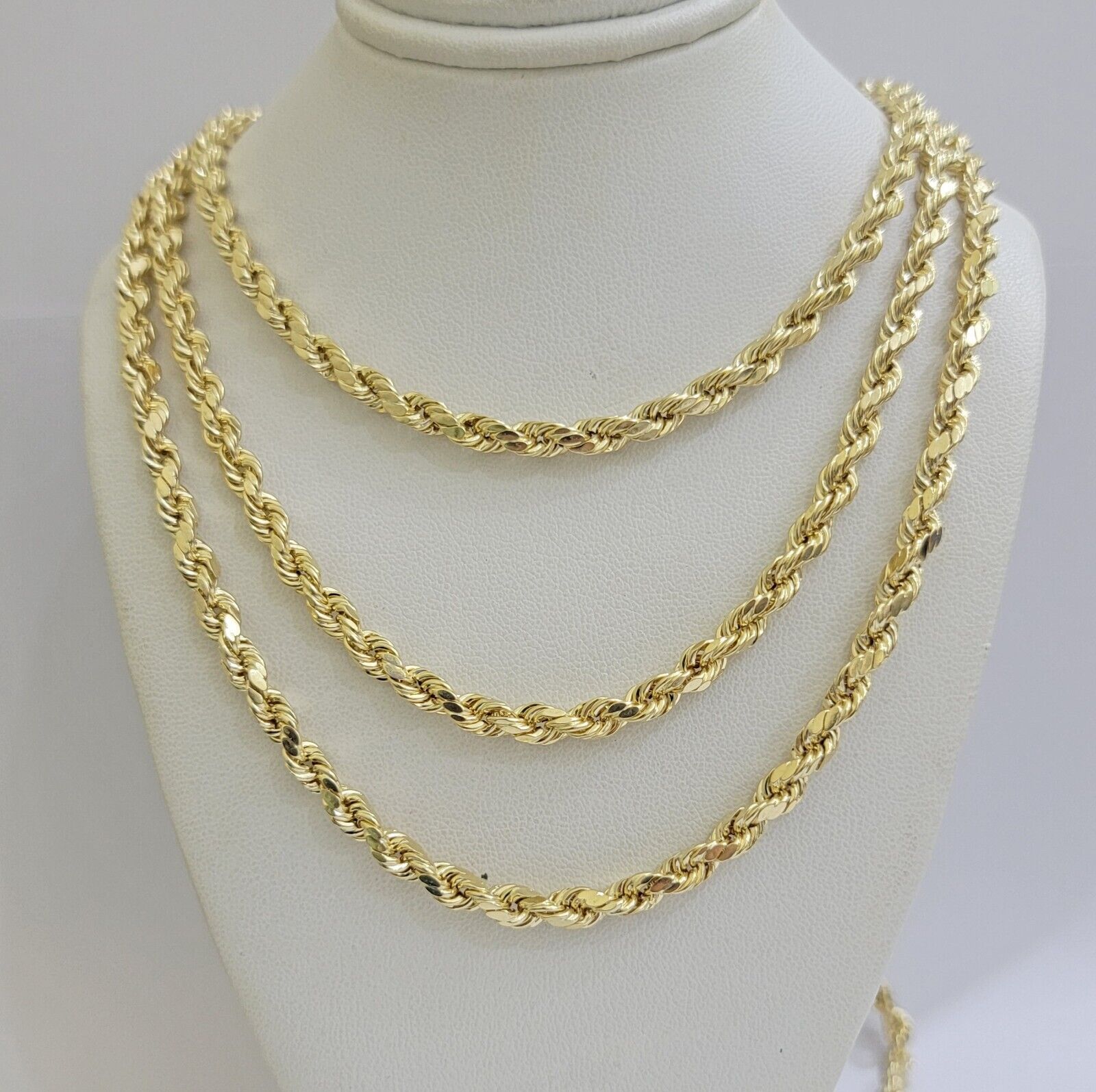 Real 10K Yellow Gold Rope Chain Necklace 5mm Necklace 18" - 30 Inch 10kt Mens - GoldenlinQ