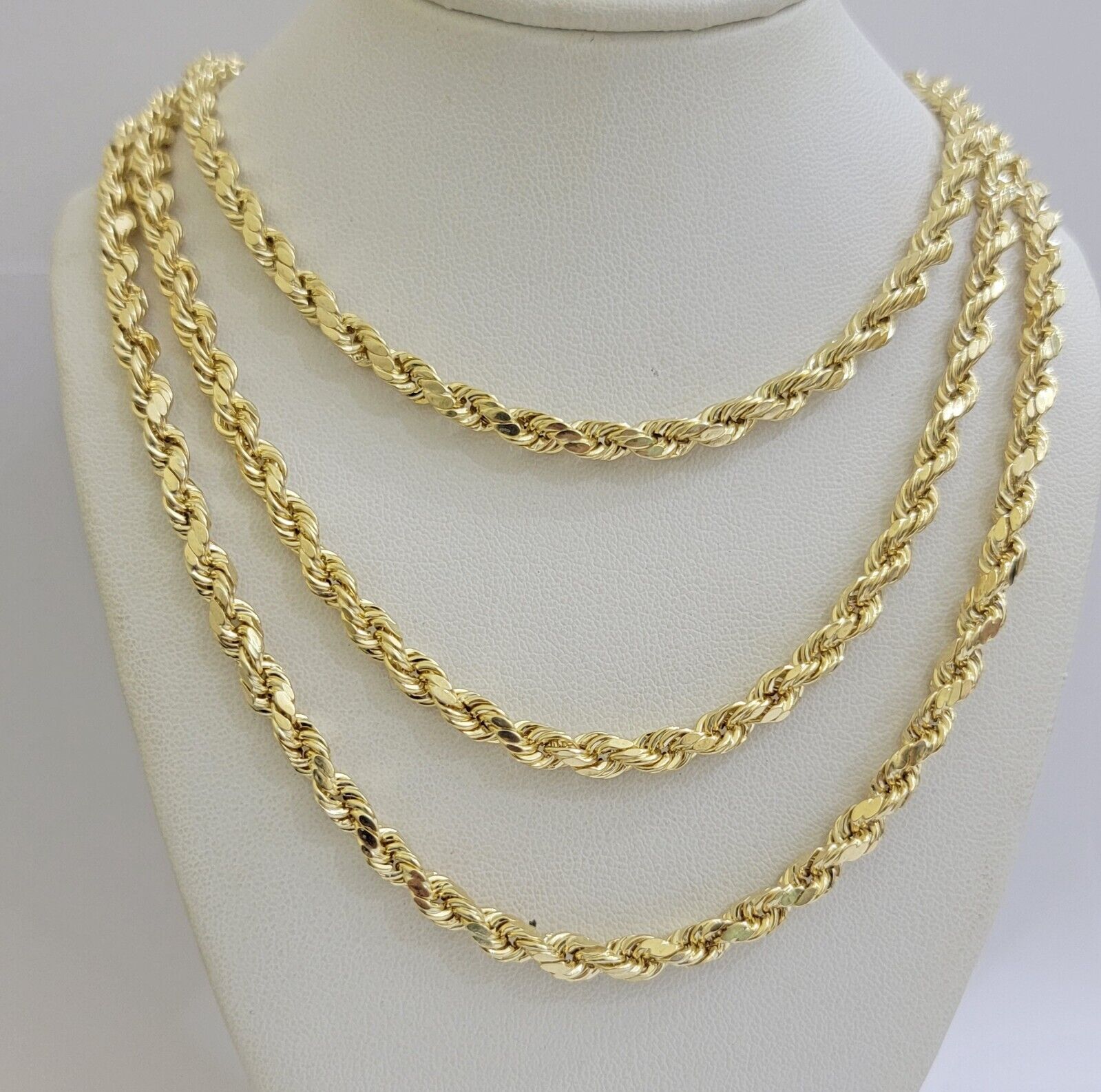 Real 10K Yellow Gold Rope Chain Necklace 5mm Necklace 18" - 30 Inch 10kt Mens - GoldenlinQ