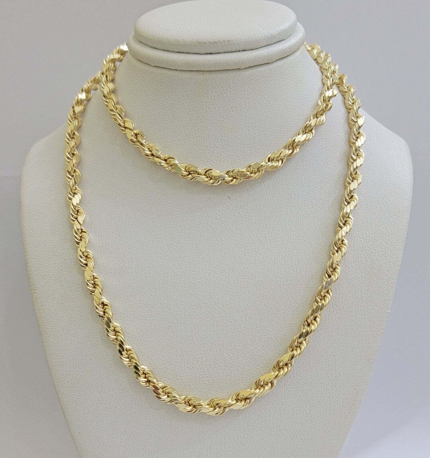 Real 10K Yellow Gold Rope Chain Necklace 5mm Necklace 18" - 30 Inch 10kt Mens - GoldenlinQ