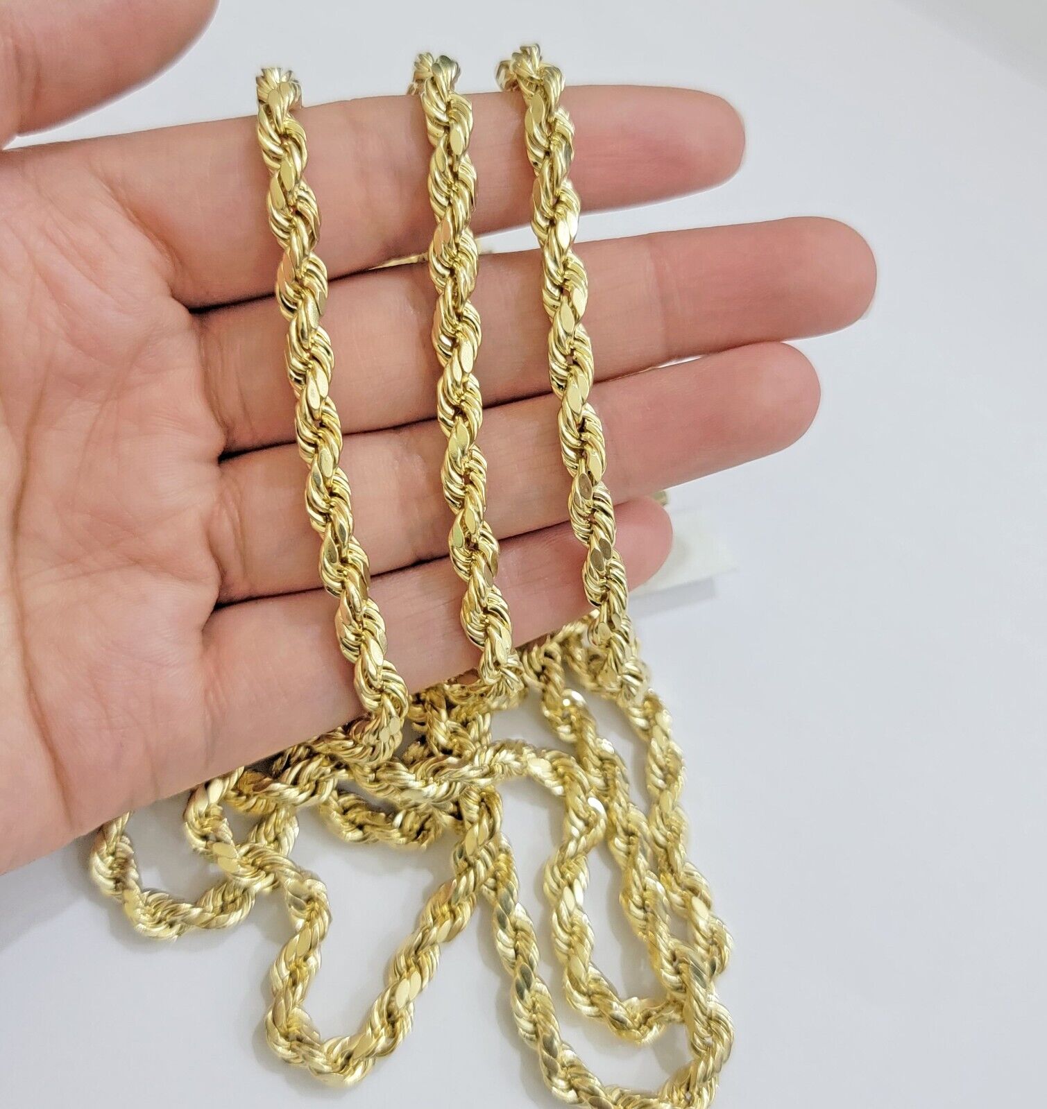 Real 10k Yellow Gold Rope Chain Necklace 6mm 18 - 28 Inch Diamond Cuts Men's 10kt - GoldenlinQ