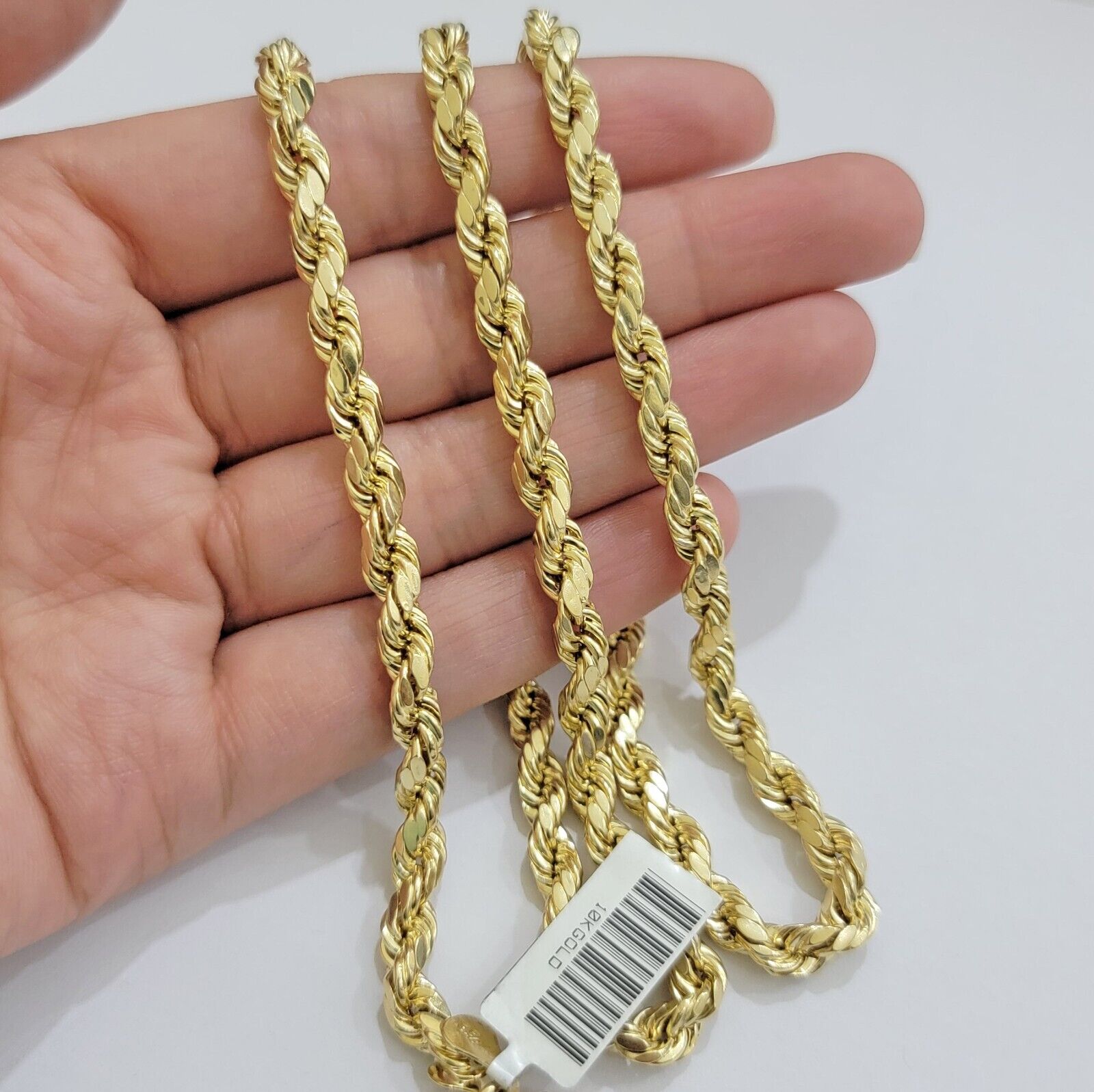 Real 10k Yellow Gold Rope Chain Necklace 6mm 18 - 28 Inch Diamond Cuts Men's 10kt - GoldenlinQ