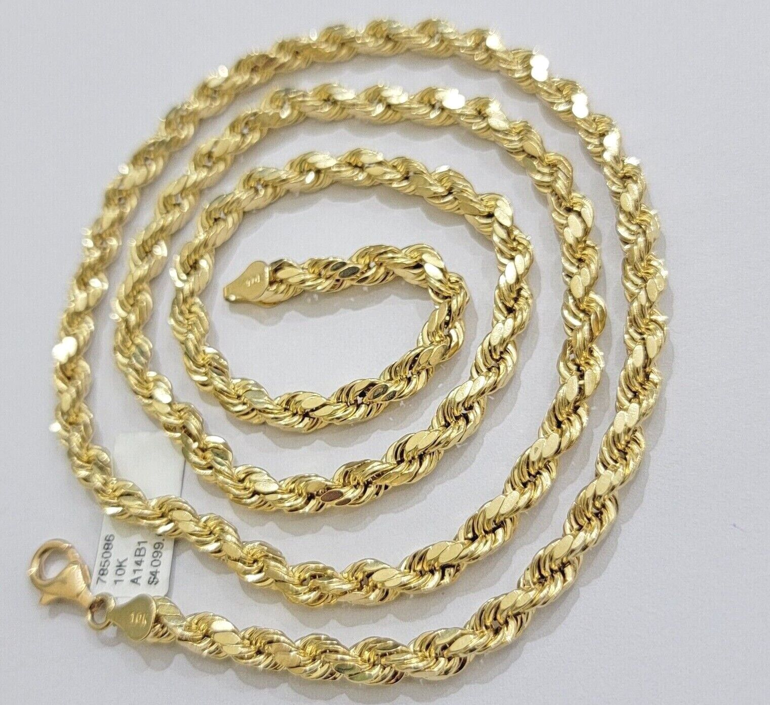 Real 10k Yellow Gold Rope Chain Necklace 6mm 18 - 28 Inch Diamond Cuts Men's 10kt - GoldenlinQ