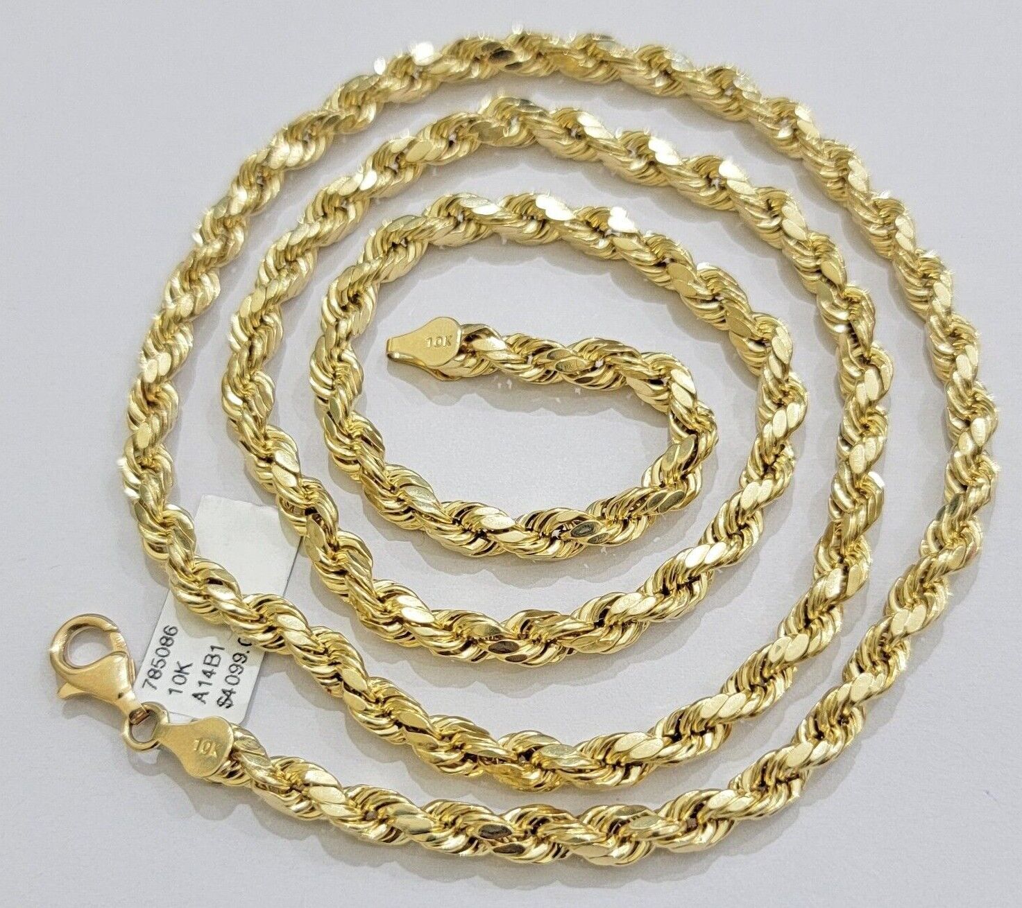 Real 10k Yellow Gold Rope Chain Necklace 6mm 18 - 28 Inch Diamond Cuts Men's 10kt - GoldenlinQ