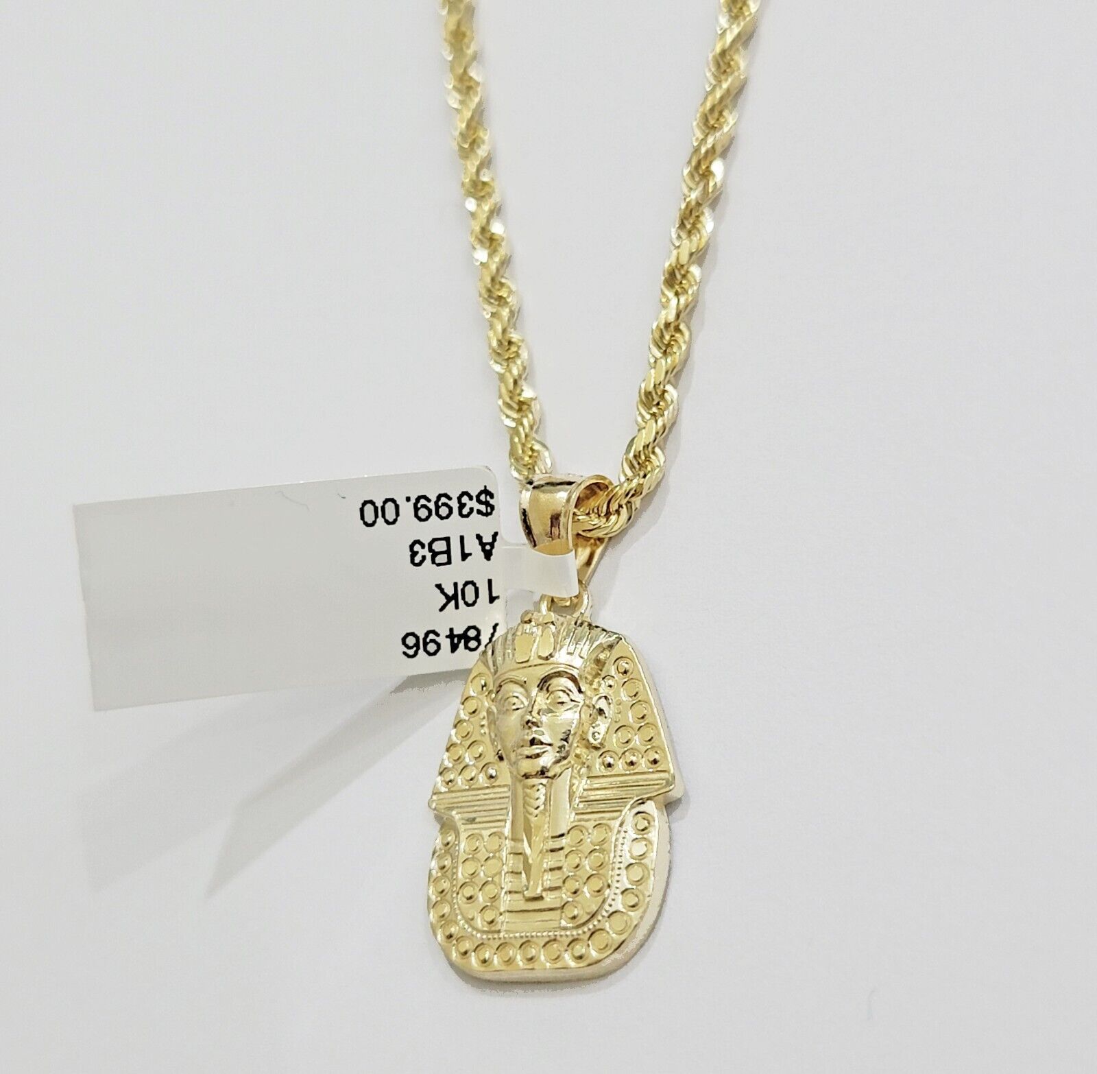 Real 10k Yellow Gold Rope Chain & Pharoah Head Pendant 2.5mm 18 - 26 inch Necklace - GoldenlinQ