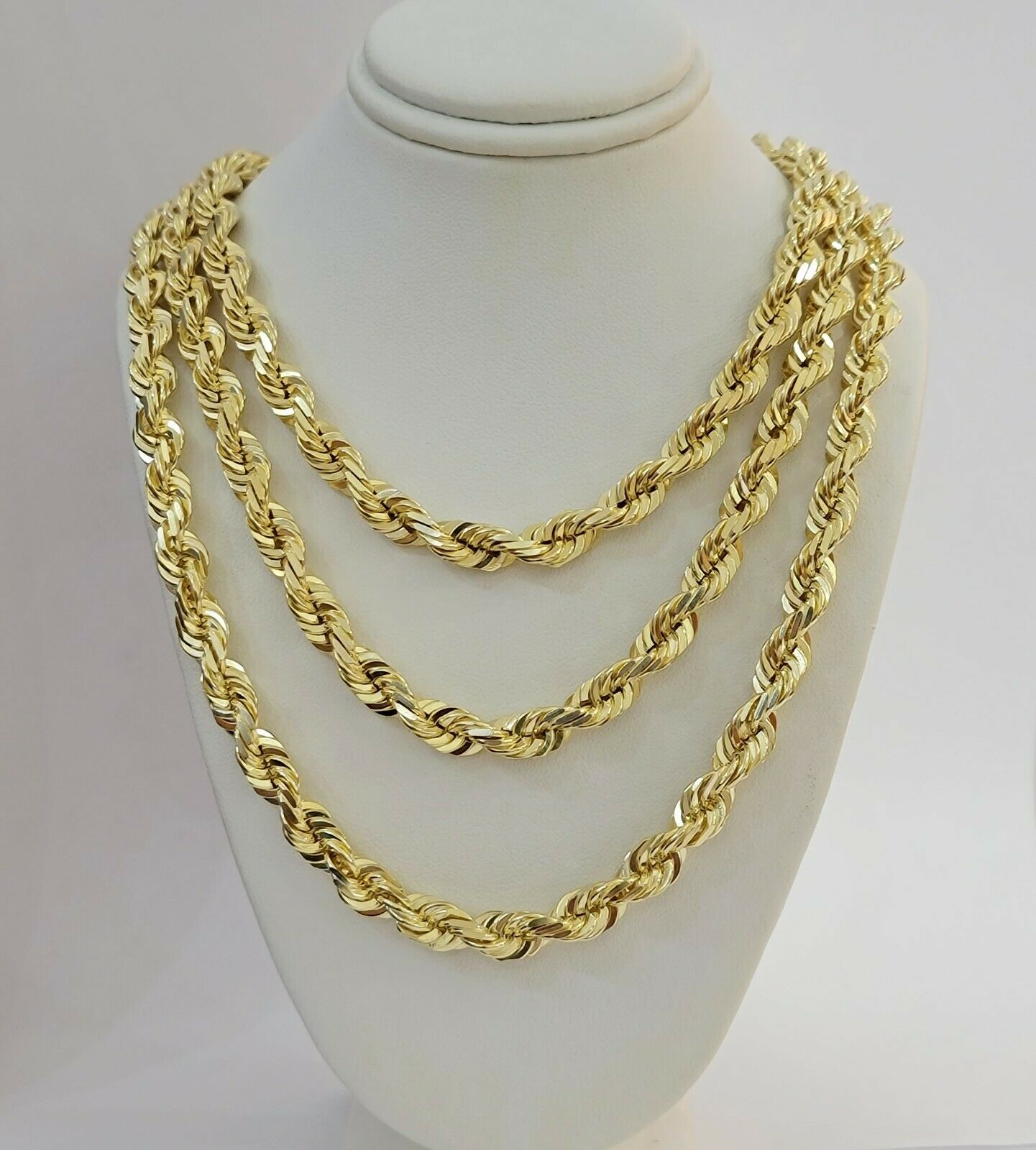 Real 10k Yellow Gold Rope Chain Solid Mens Necklace 8mm 24" Inch Diamond cut 10k - GoldenlinQ