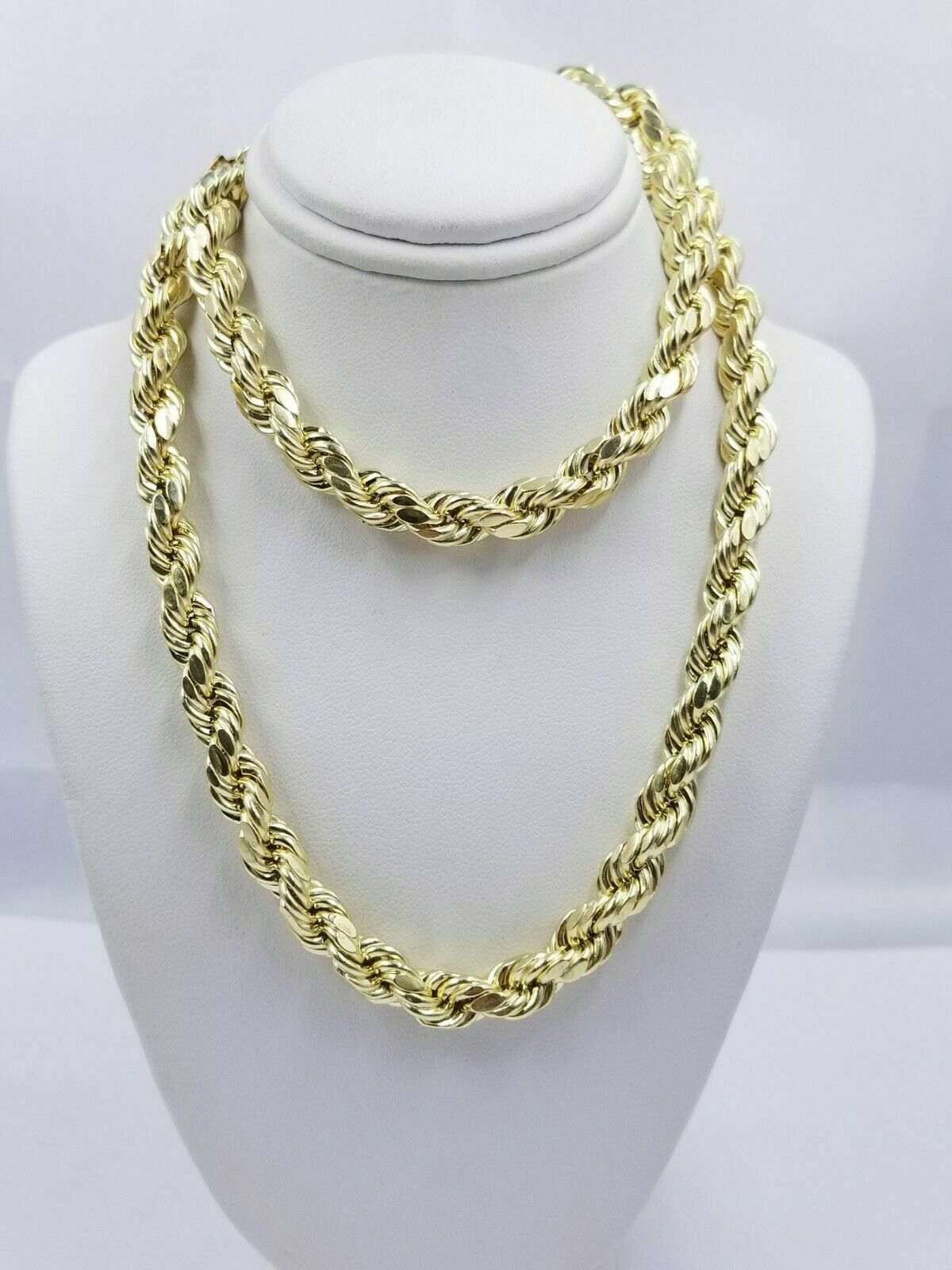 Real 10k Yellow Gold Rope Chain Solid Mens Necklace 8mm 24" Inch Diamond cut 10k - GoldenlinQ