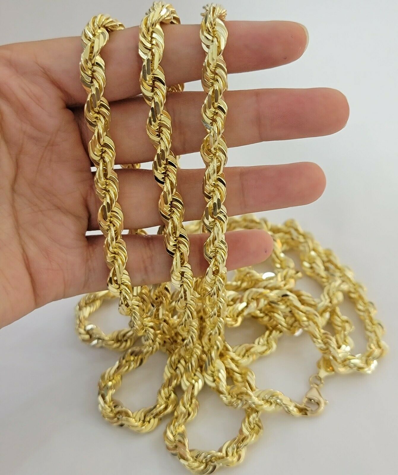 Real 10k Yellow Gold Rope Chain Solid Mens Necklace 8mm 24" Inch Diamond cut 10k - GoldenlinQ