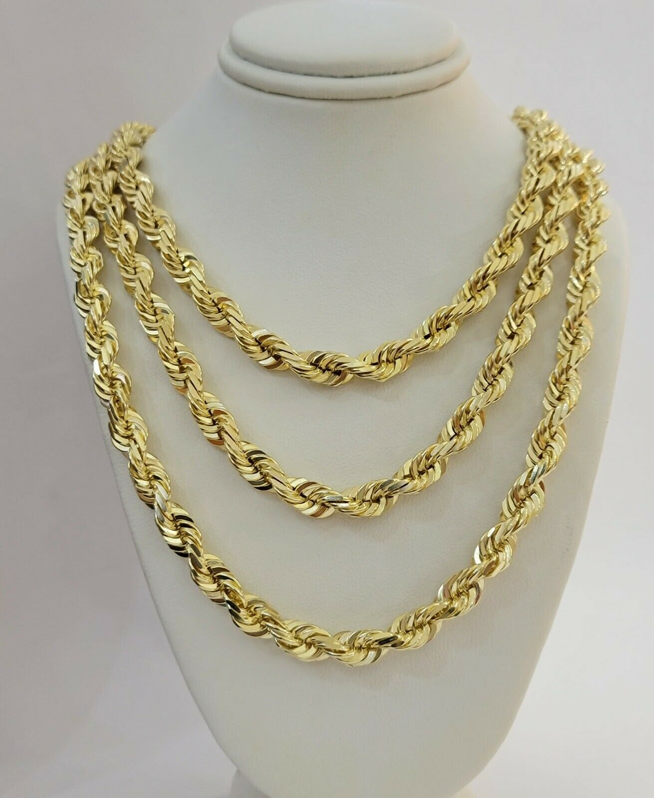 Real 10k Yellow Gold Rope Chain Solid Mens Necklace 8mm 24" Inch Diamond cut 10k - GoldenlinQ