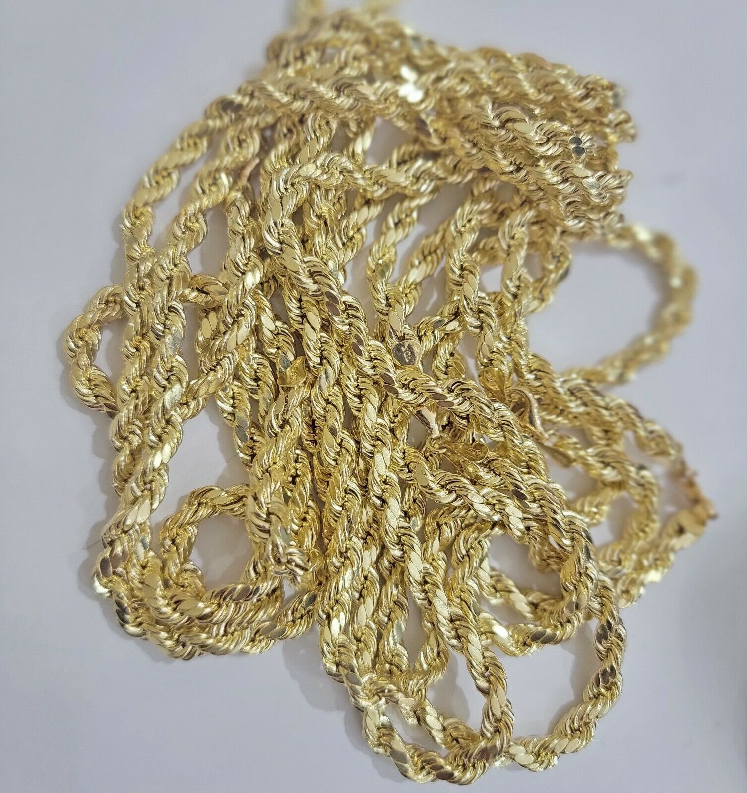 Real 10k Yellow Gold Rope Necklace 7mm Chain 18" - 30" Inch Diamond Cut, 10kt MENS - GoldenlinQ