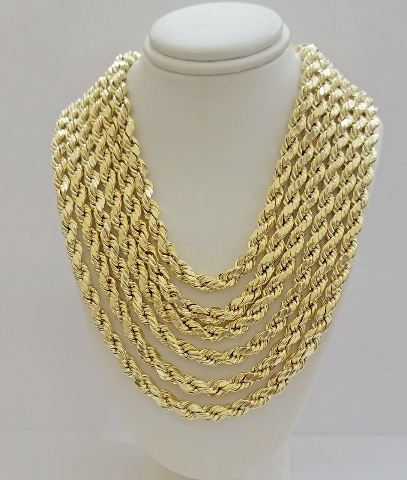 Real 10k Yellow Gold Rope Necklace 7mm Chain 18" - 30" Inch Diamond Cut, 10kt MENS - GoldenlinQ